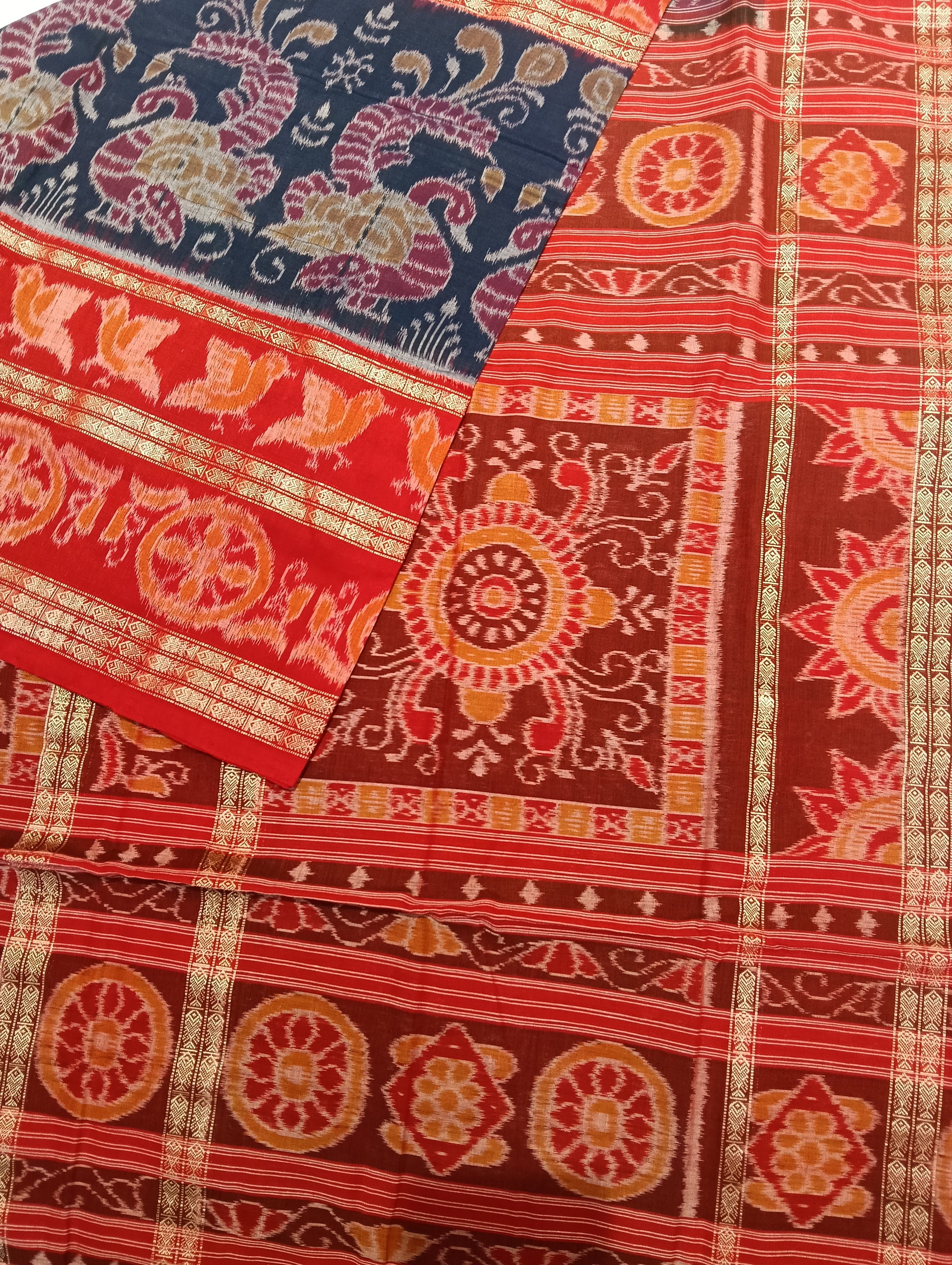 Blue red 8th border ikat sambalpuri saree - Tilottama
