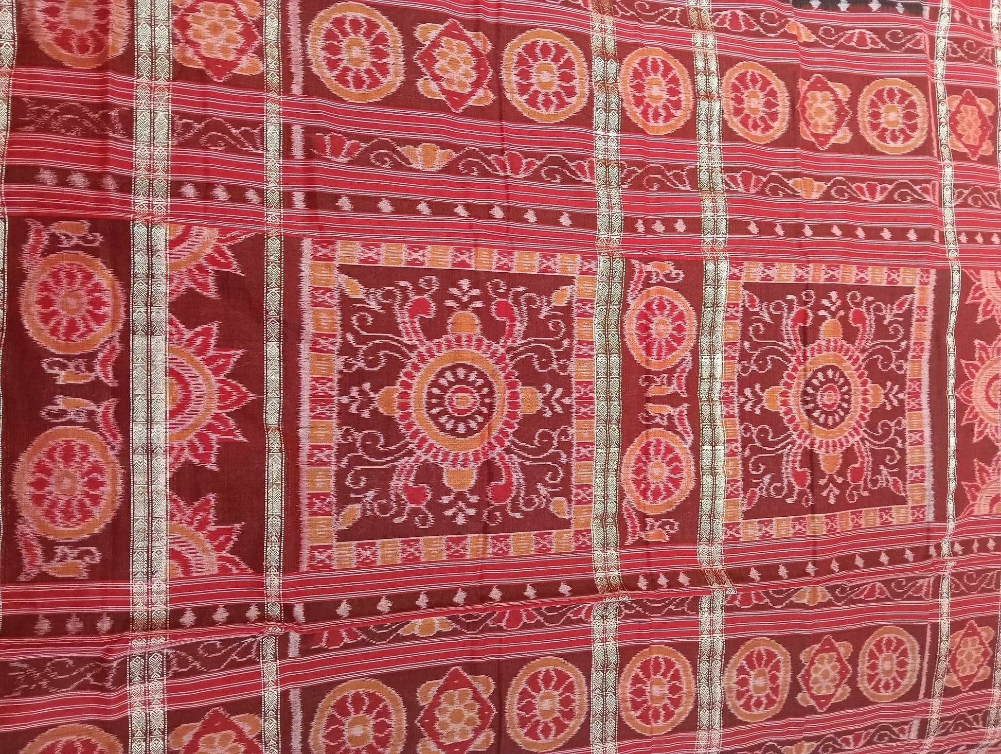 Blue red 8th border ikat sambalpuri saree - Tilottama