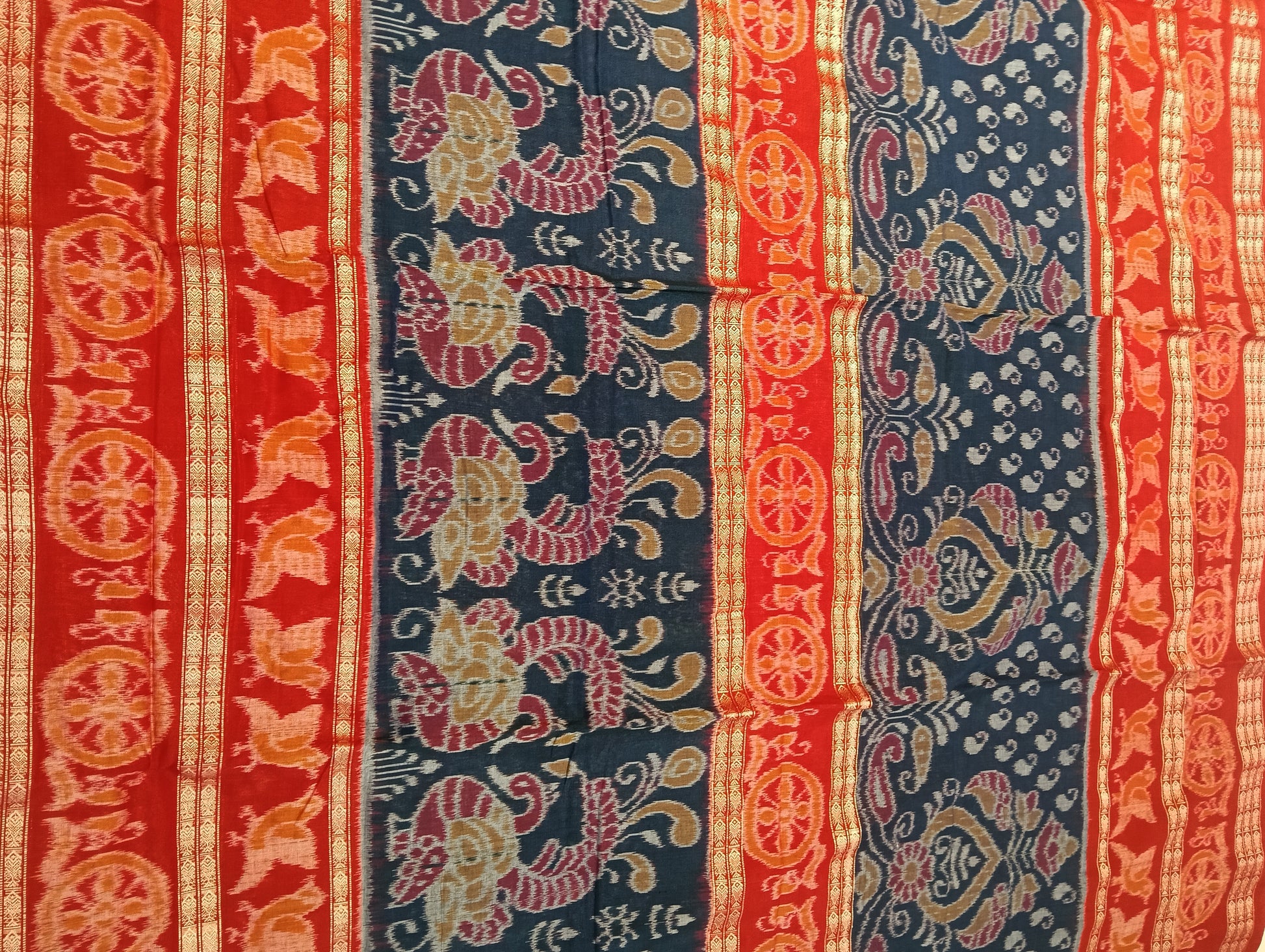 Blue red 8th border ikat sambalpuri saree - Tilottama