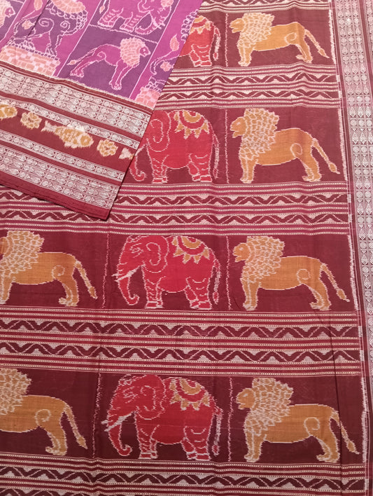 Pink merron cotton sambalpuri saree - Tilottama