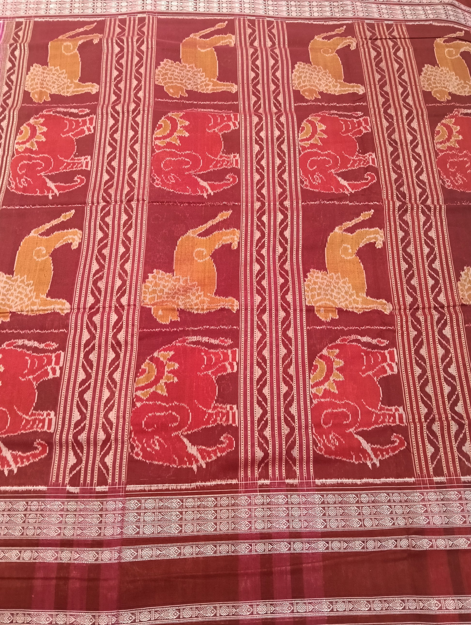 Pink merron cotton sambalpuri saree - Tilottama