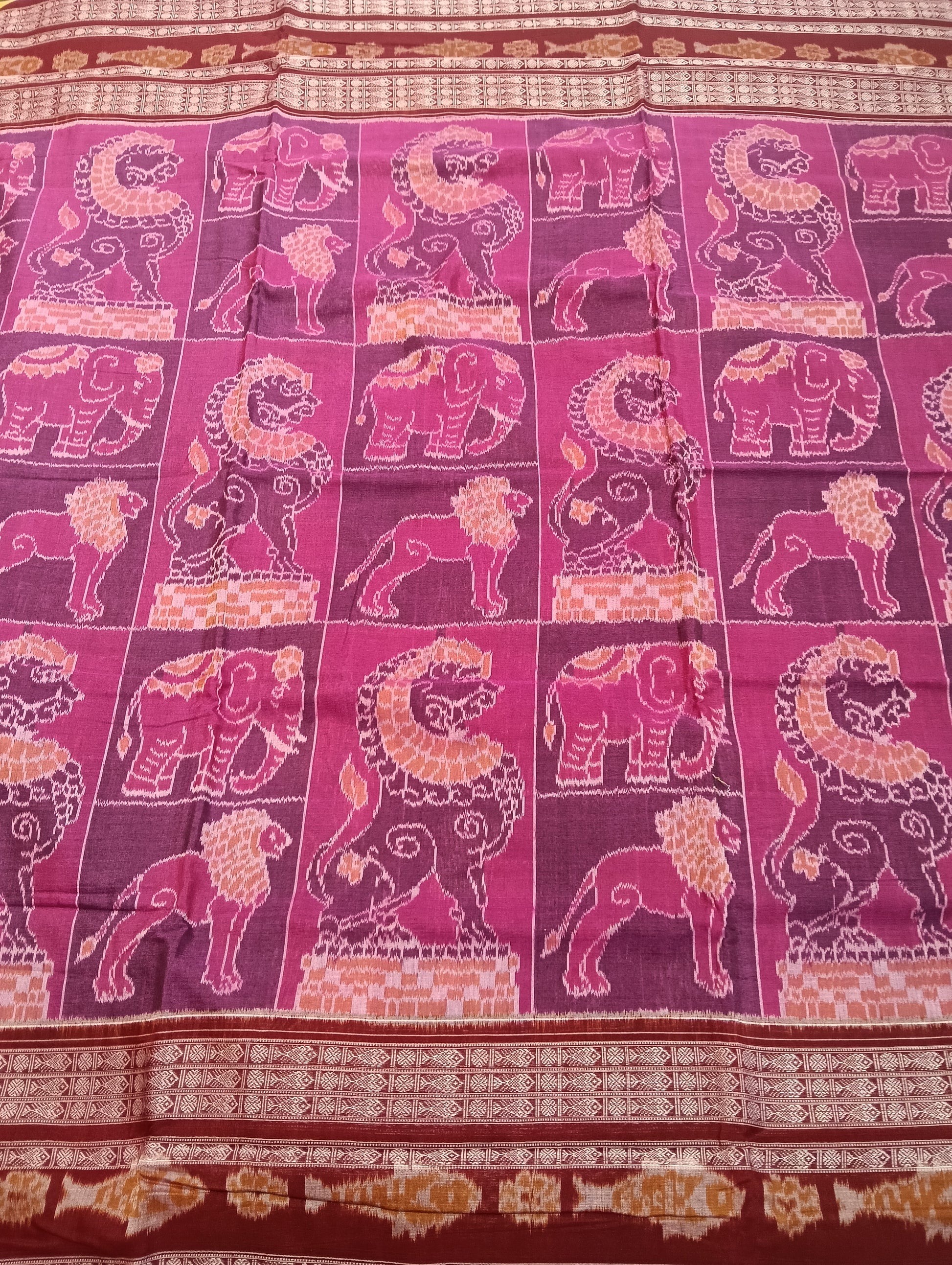 Pink merron cotton sambalpuri saree - Tilottama