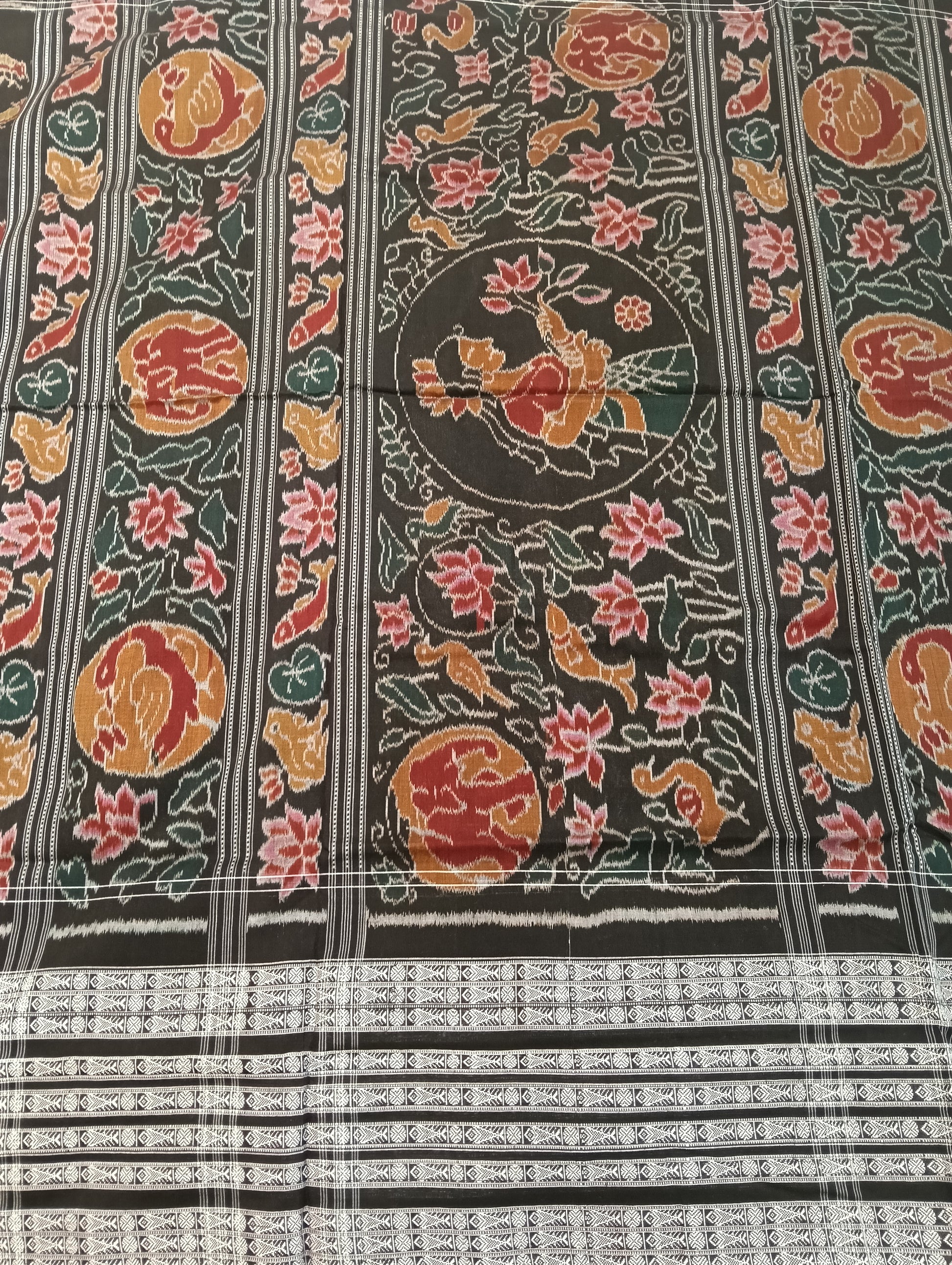 Black white cotton sambalpuri saree - Tilottama