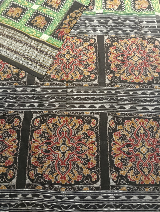 Green black cotton sambalpuri saree - Tilottama