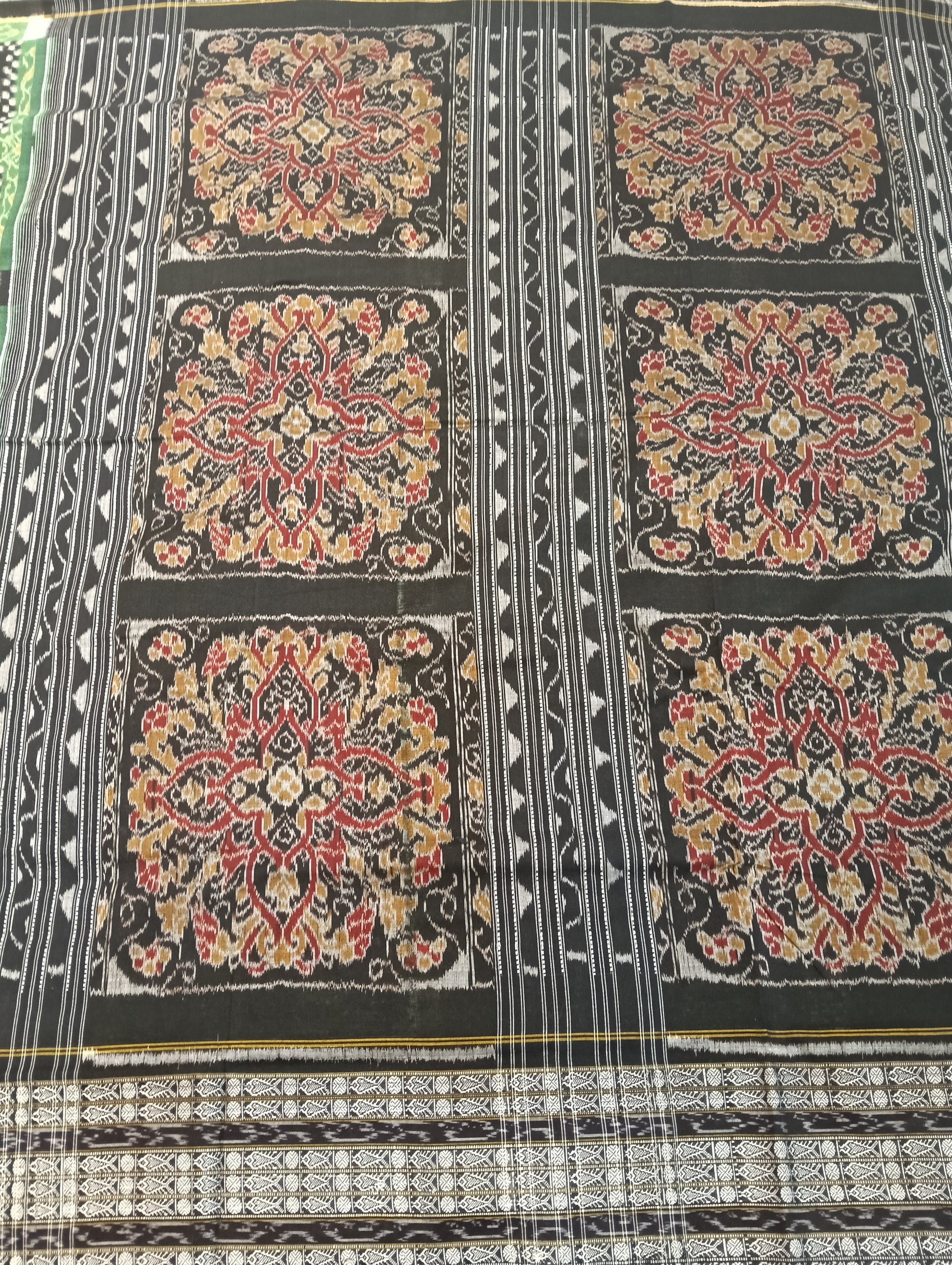 Green black cotton sambalpuri saree - Tilottama