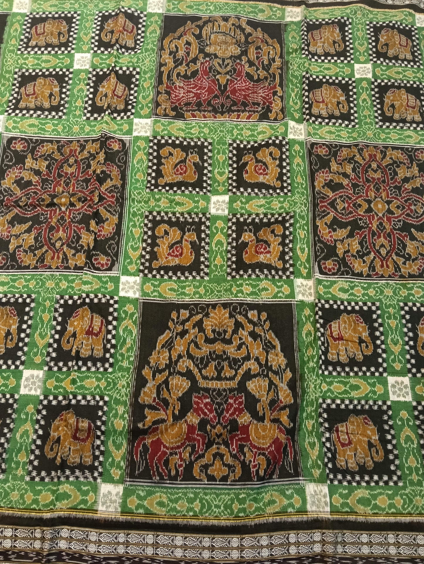 Green black cotton sambalpuri saree - Tilottama