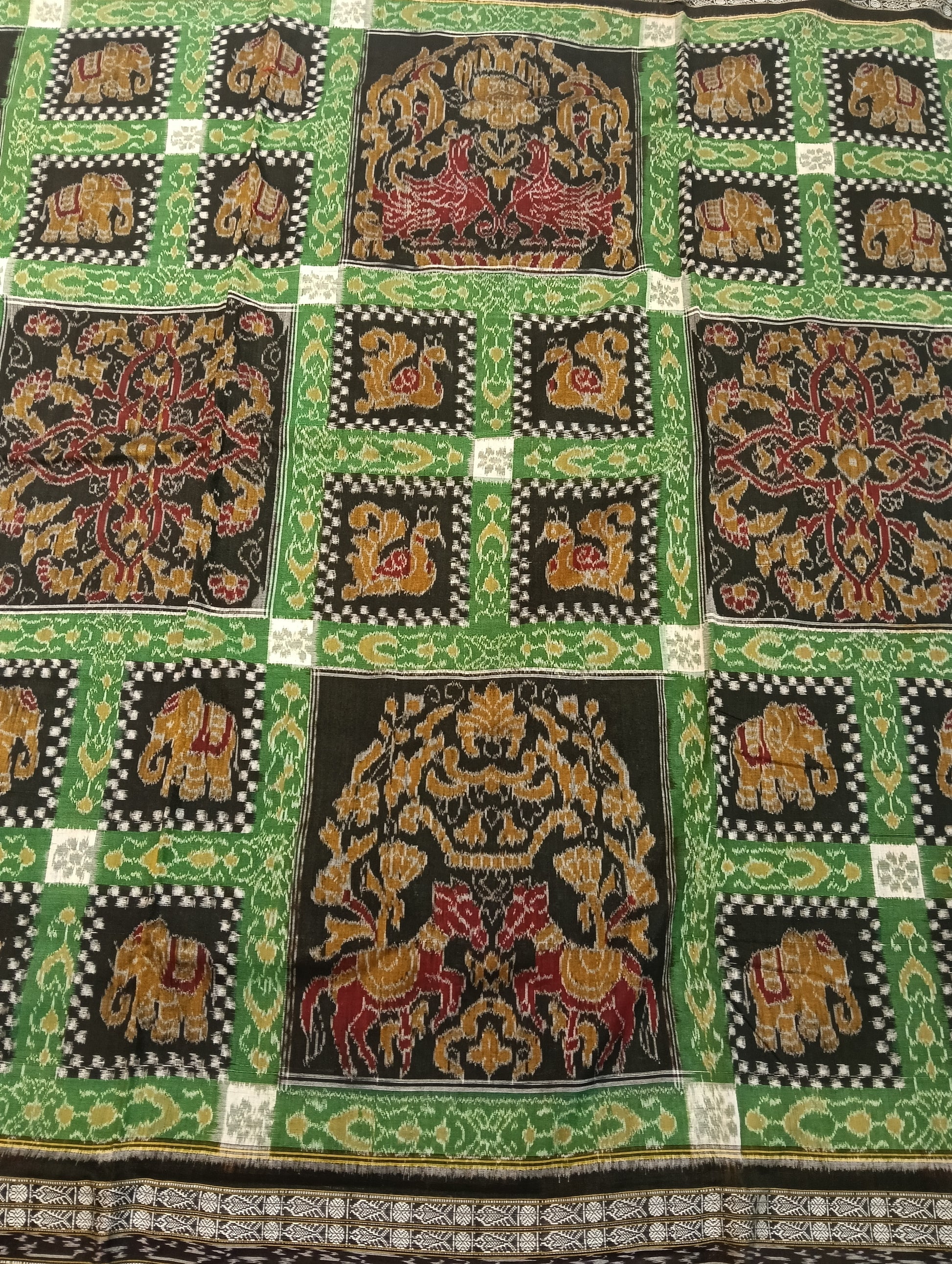 Green black cotton sambalpuri saree - Tilottama