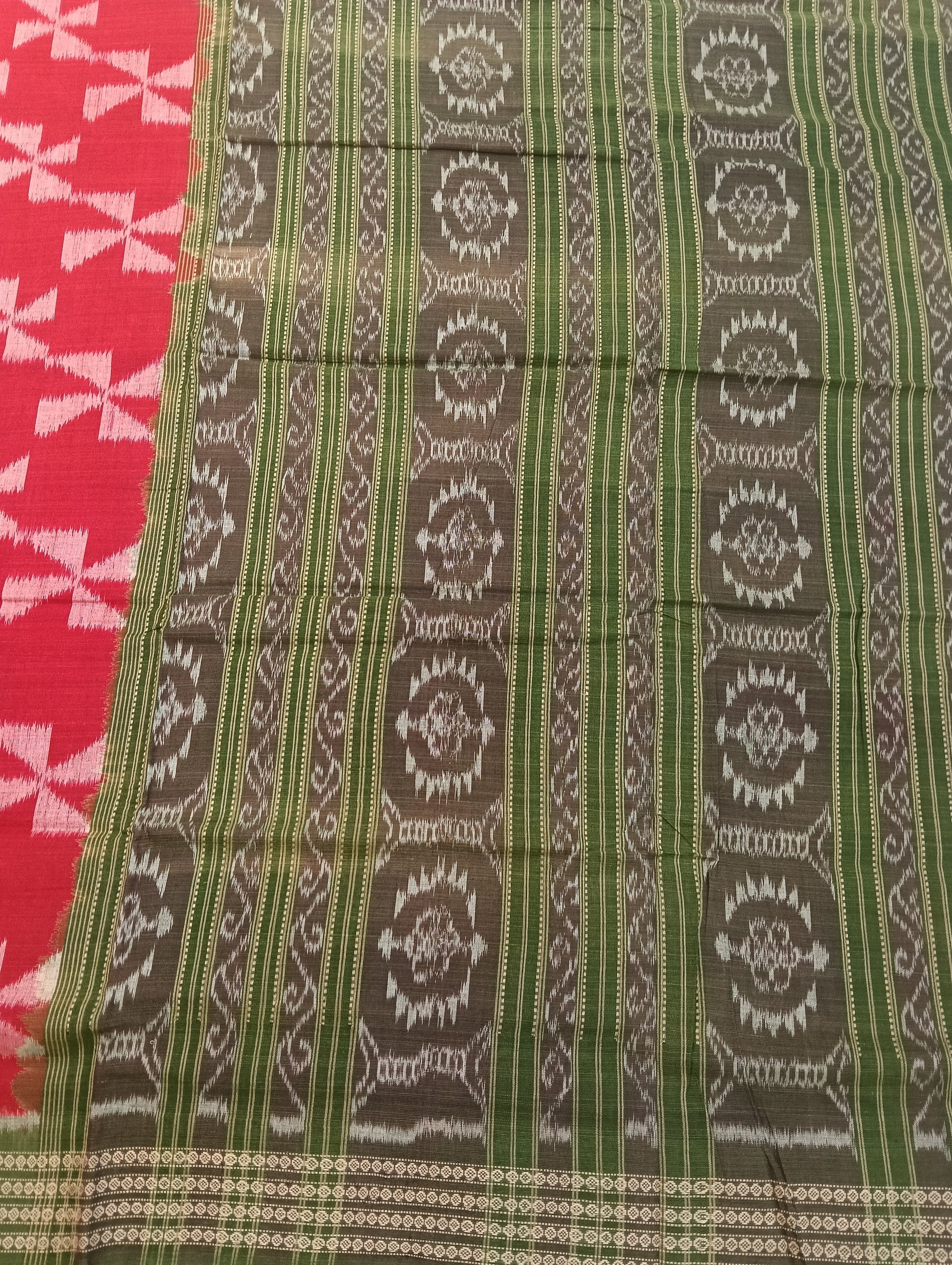 Red green cotton sambalpuri saree - Tilottama