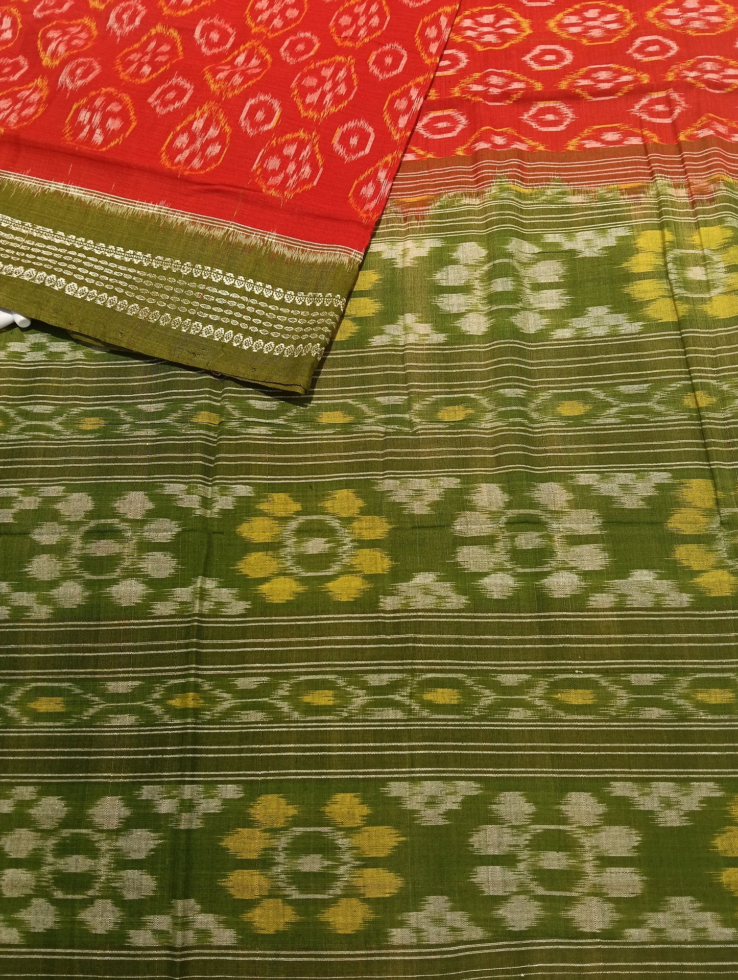 Orange green cotton sambalpuri saree - Tilottama
