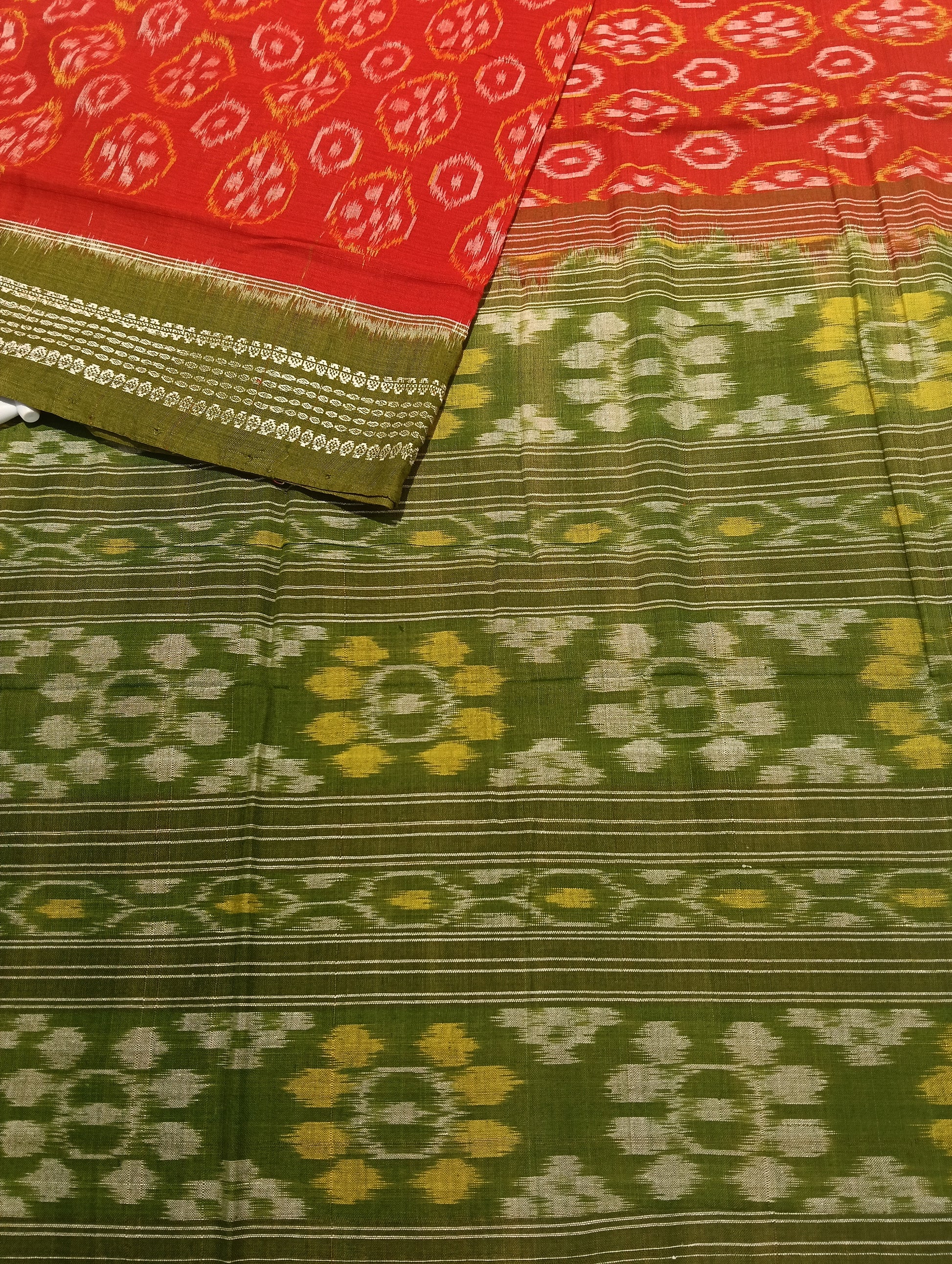 Orange green cotton sambalpuri saree - Tilottama