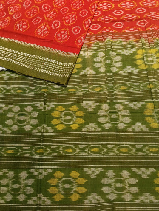 Orange green cotton sambalpuri saree - Tilottama