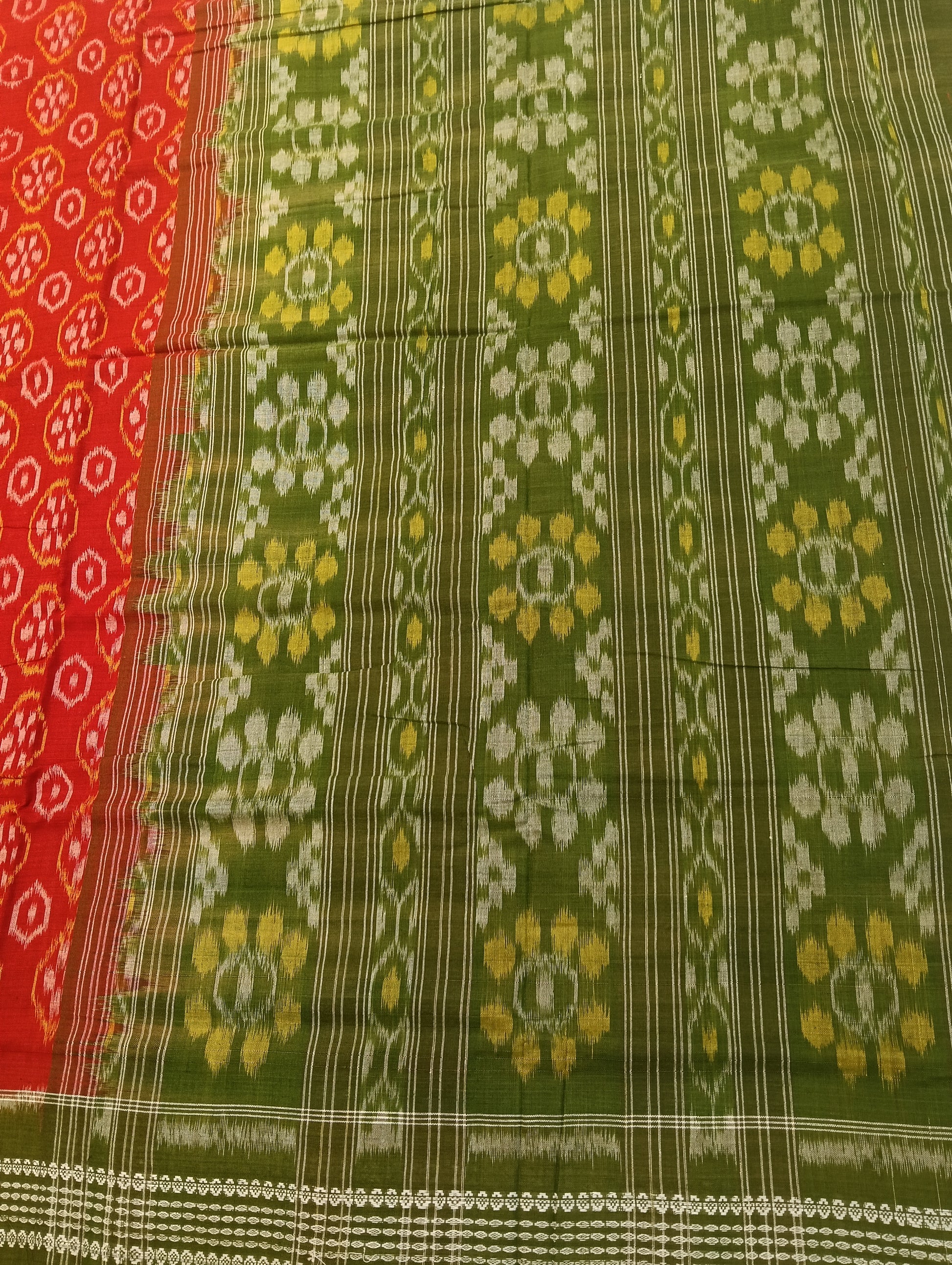 Orange green cotton sambalpuri saree - Tilottama