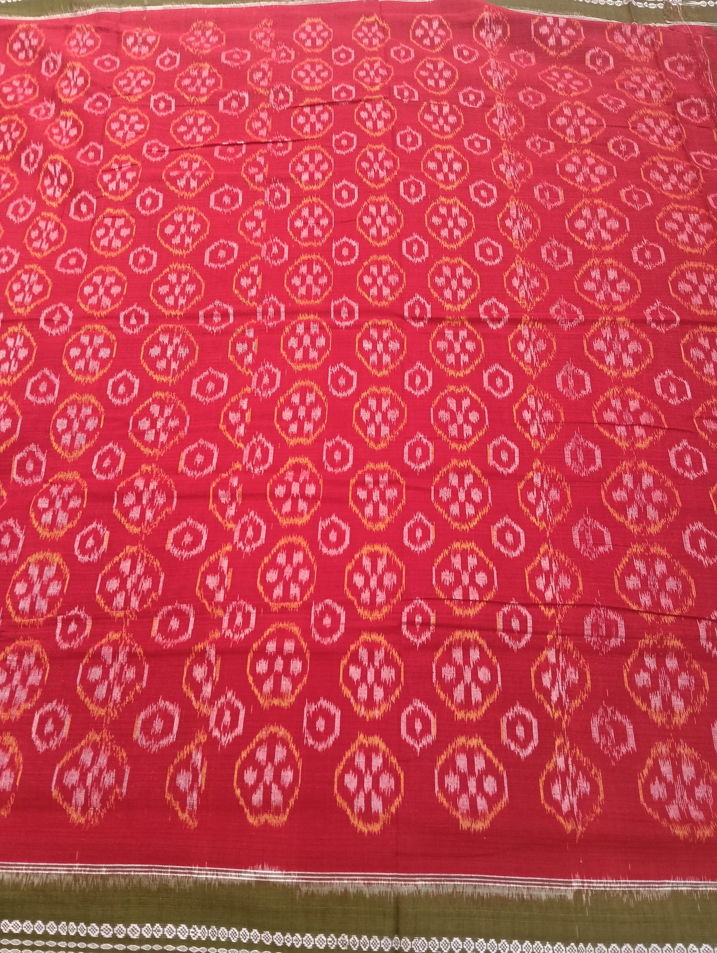 Orange green cotton sambalpuri saree - Tilottama