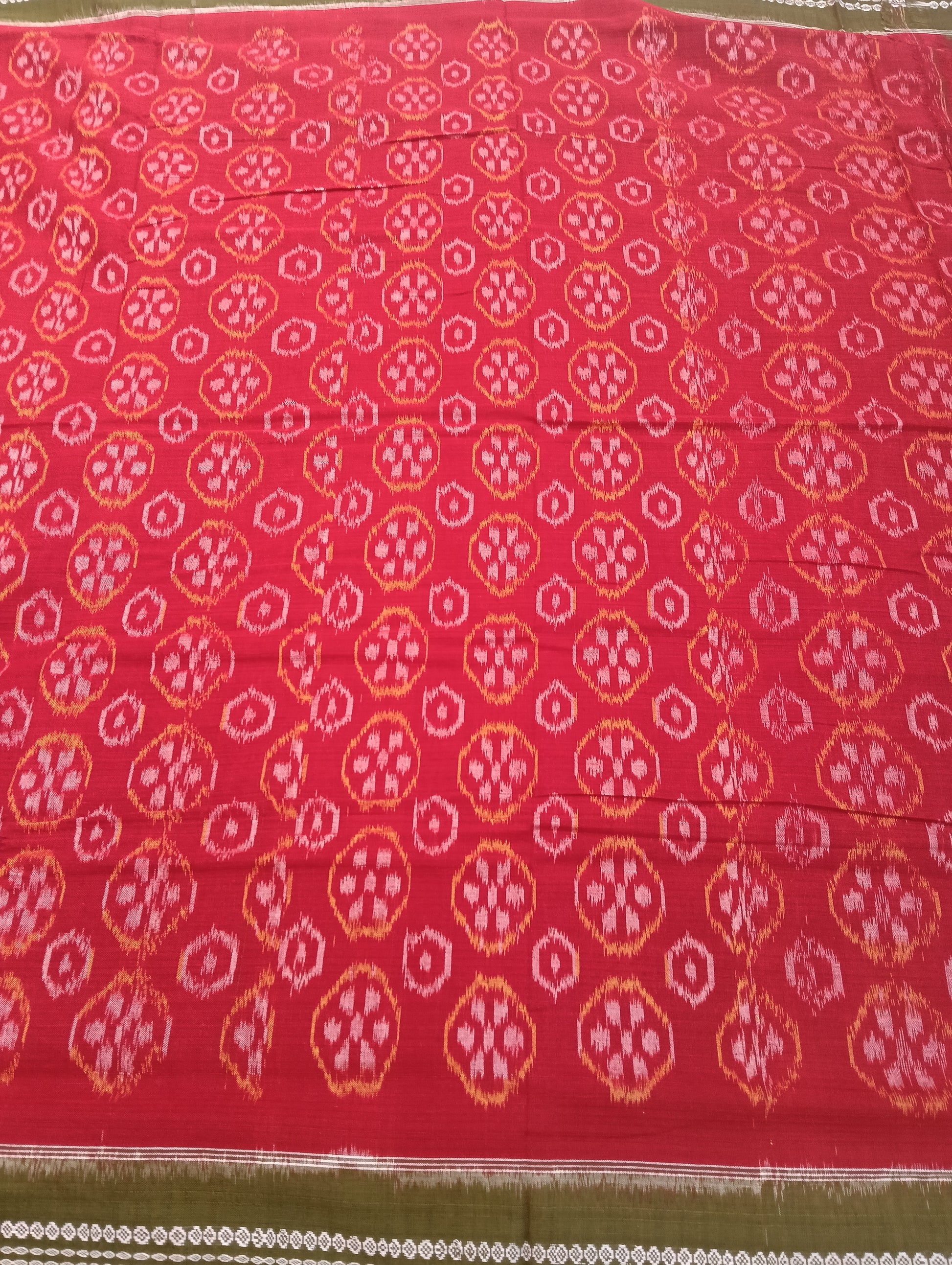 Orange green cotton sambalpuri saree - Tilottama