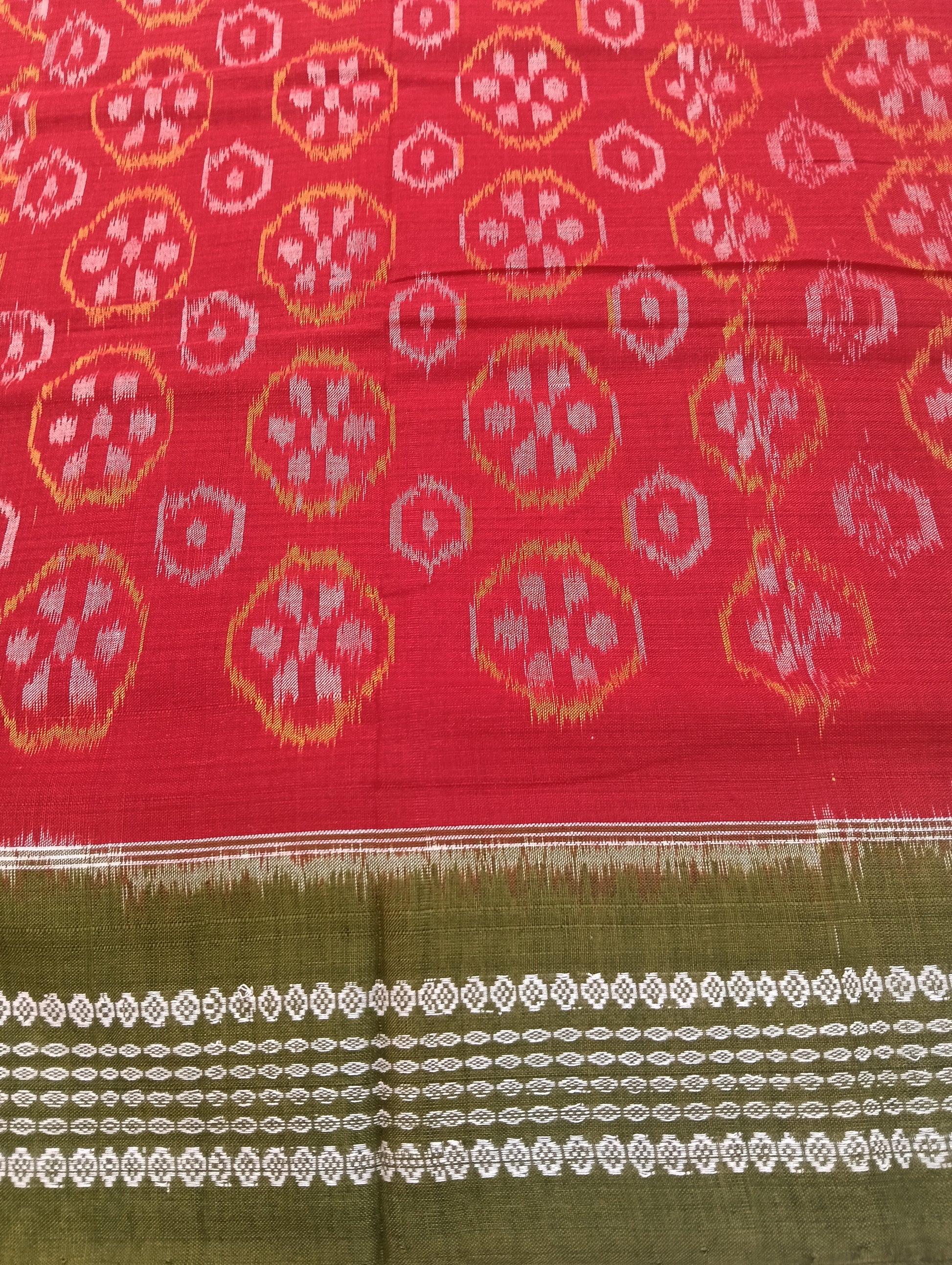 Orange green cotton sambalpuri saree - Tilottama