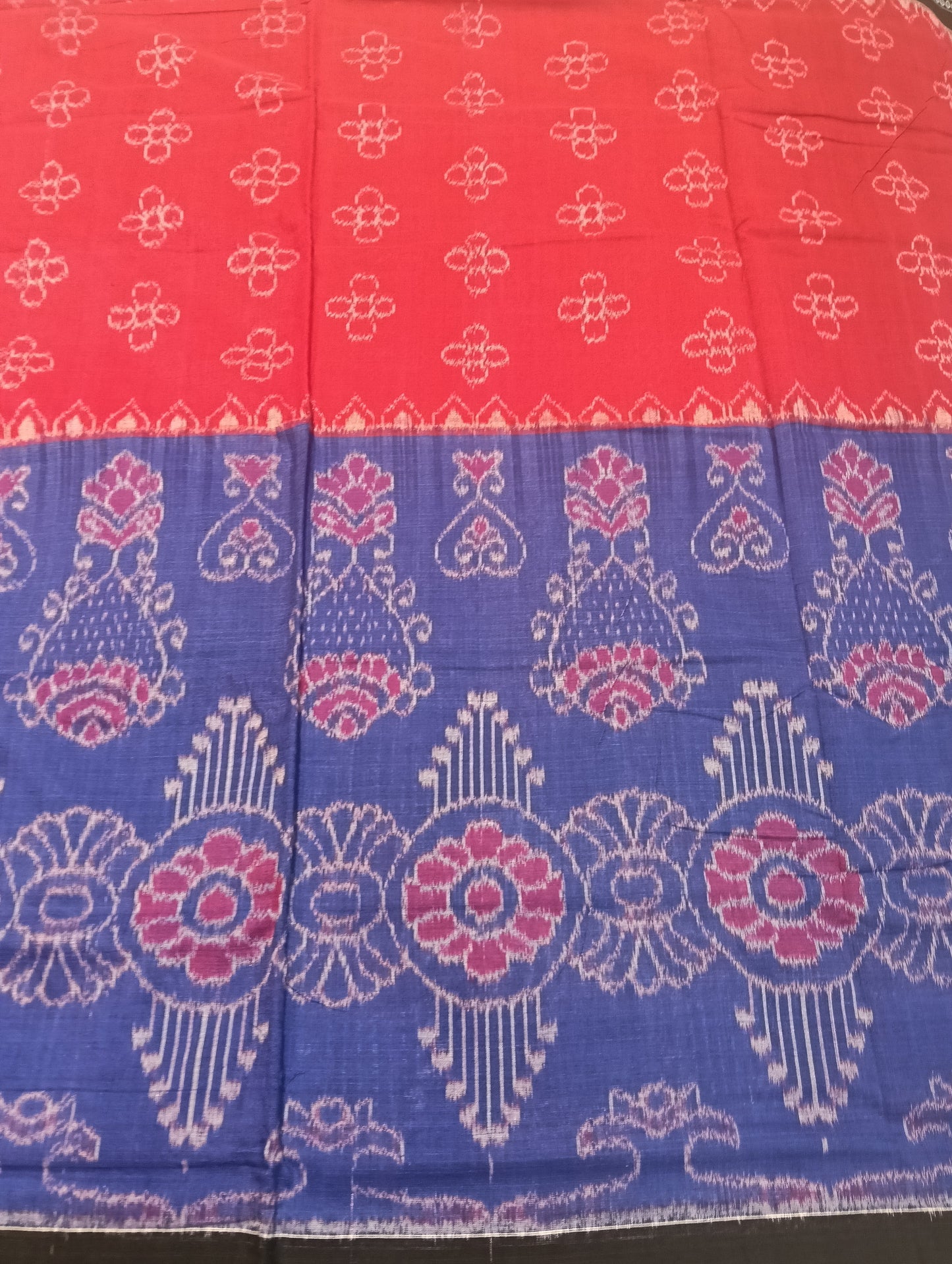 Red blue black cotton sambalpuri saree - Tilottama