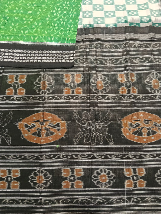 Green white cotton sambalpuri sarer - Tilottama