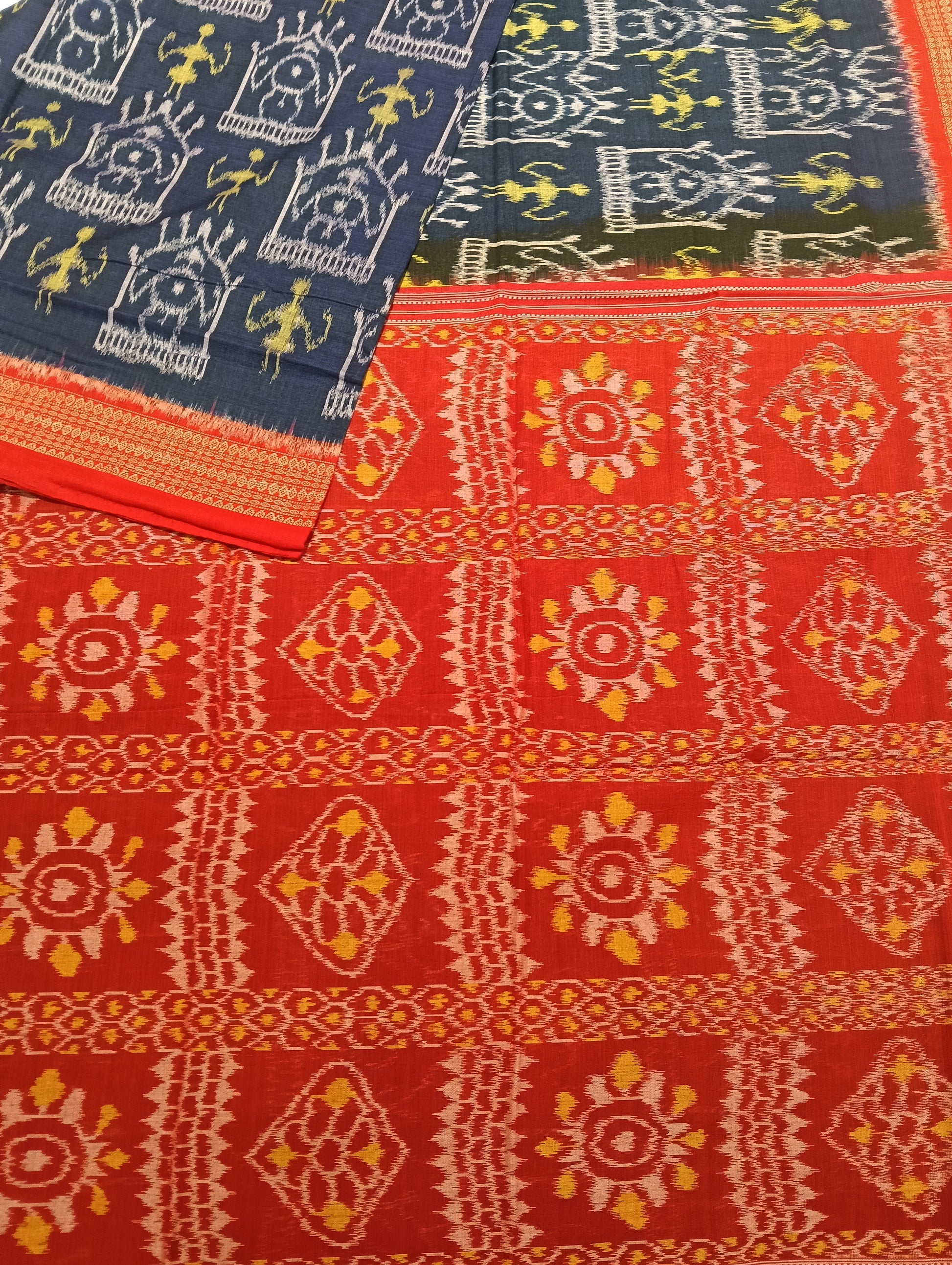 Blue red cotton sambalpuri saree - Tilottama