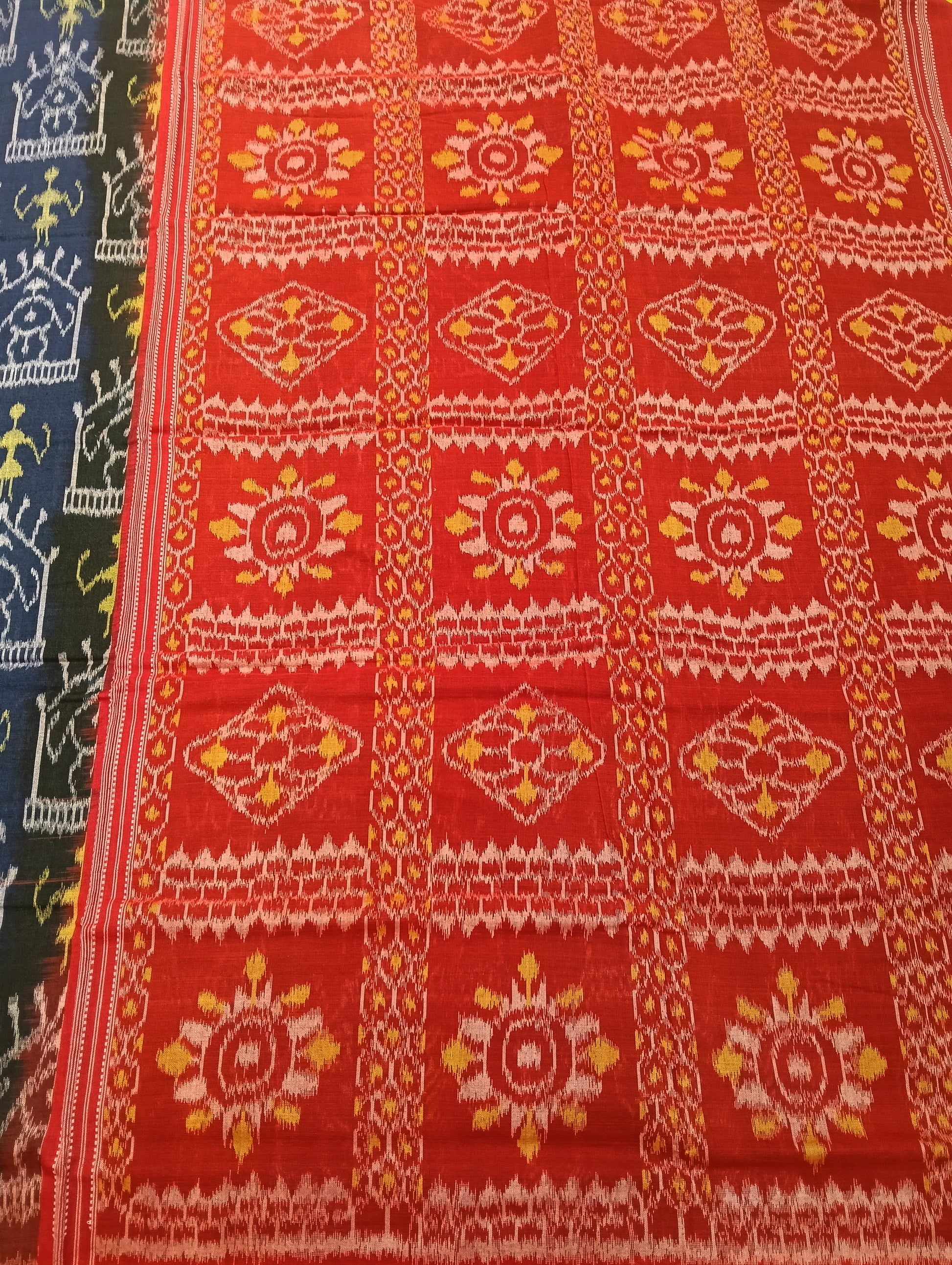 Blue red cotton sambalpuri saree - Tilottama