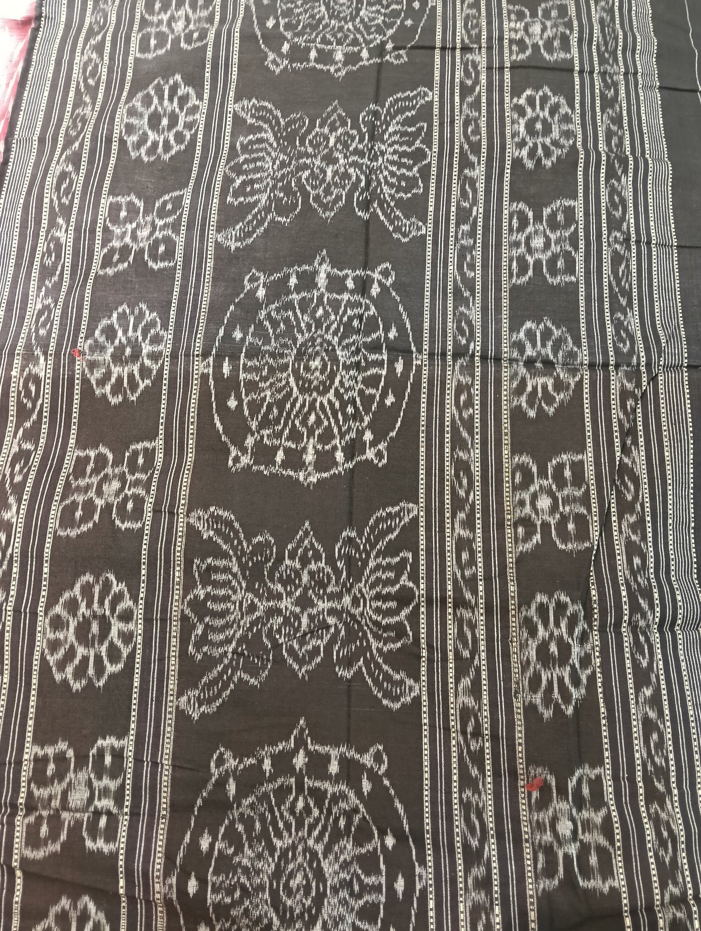 Red white black boder cotton sambalpuri saree - Tilottama
