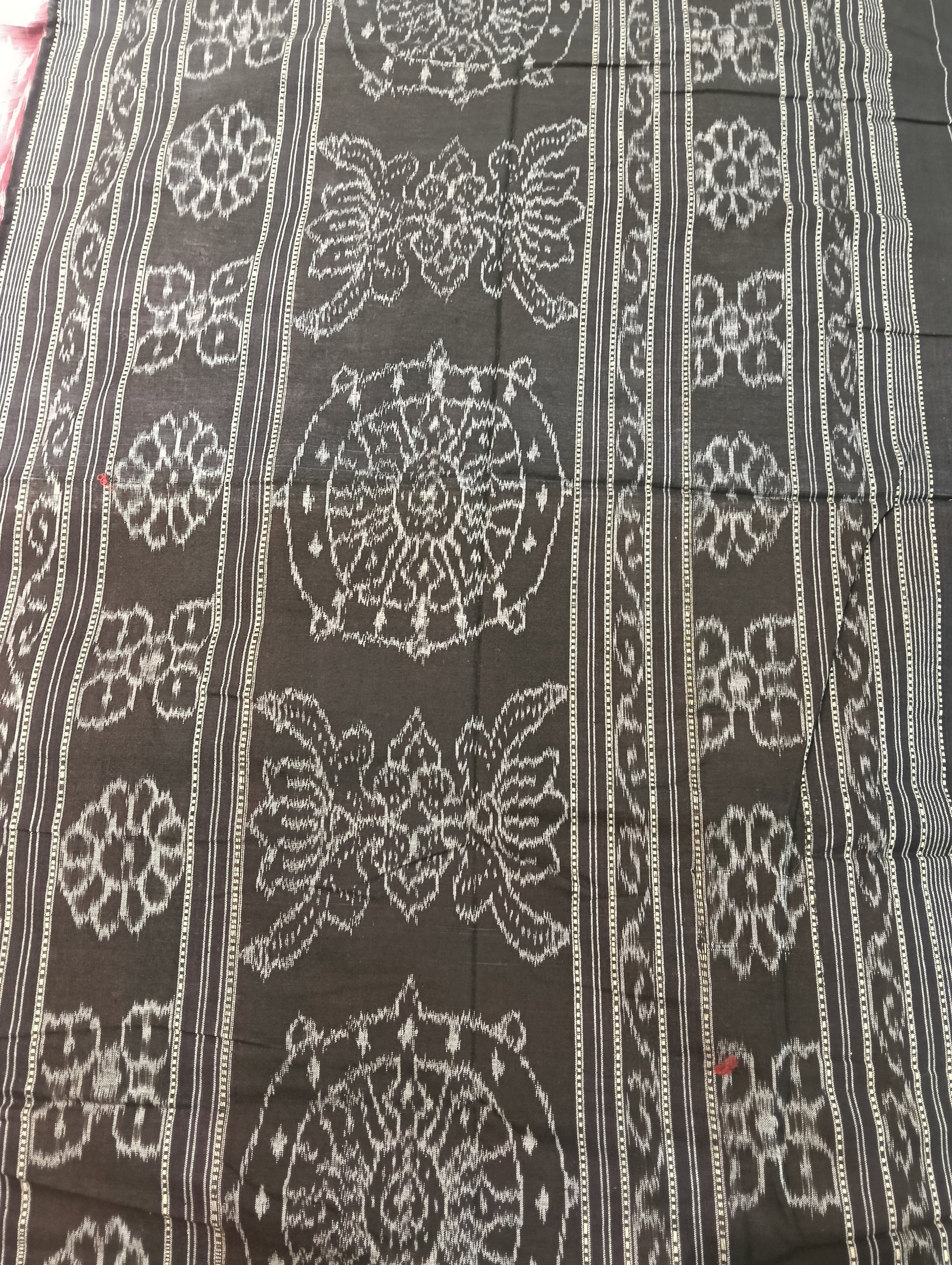 Red white black boder cotton sambalpuri saree - Tilottama