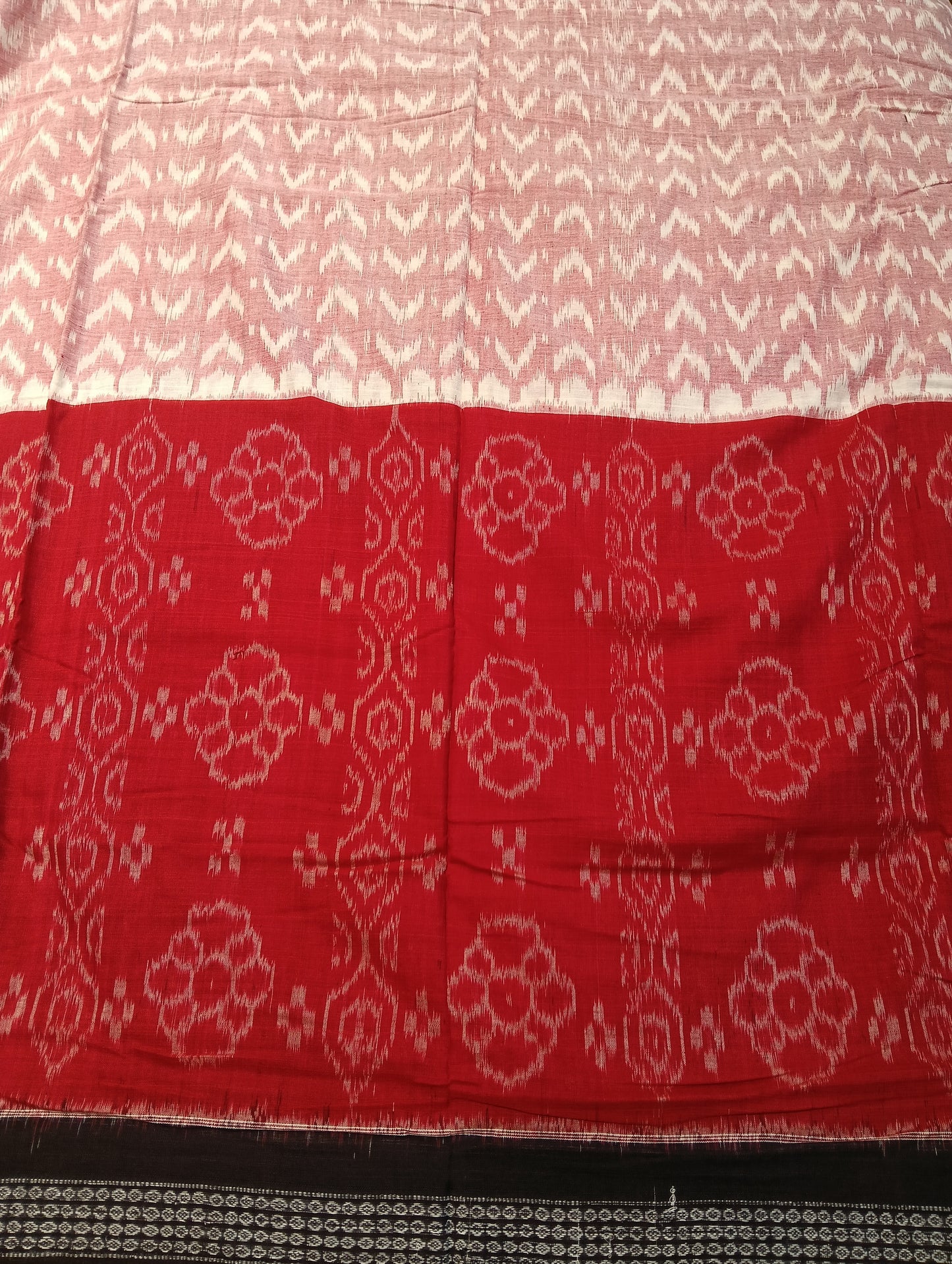 Red white black boder cotton sambalpuri saree - Tilottama