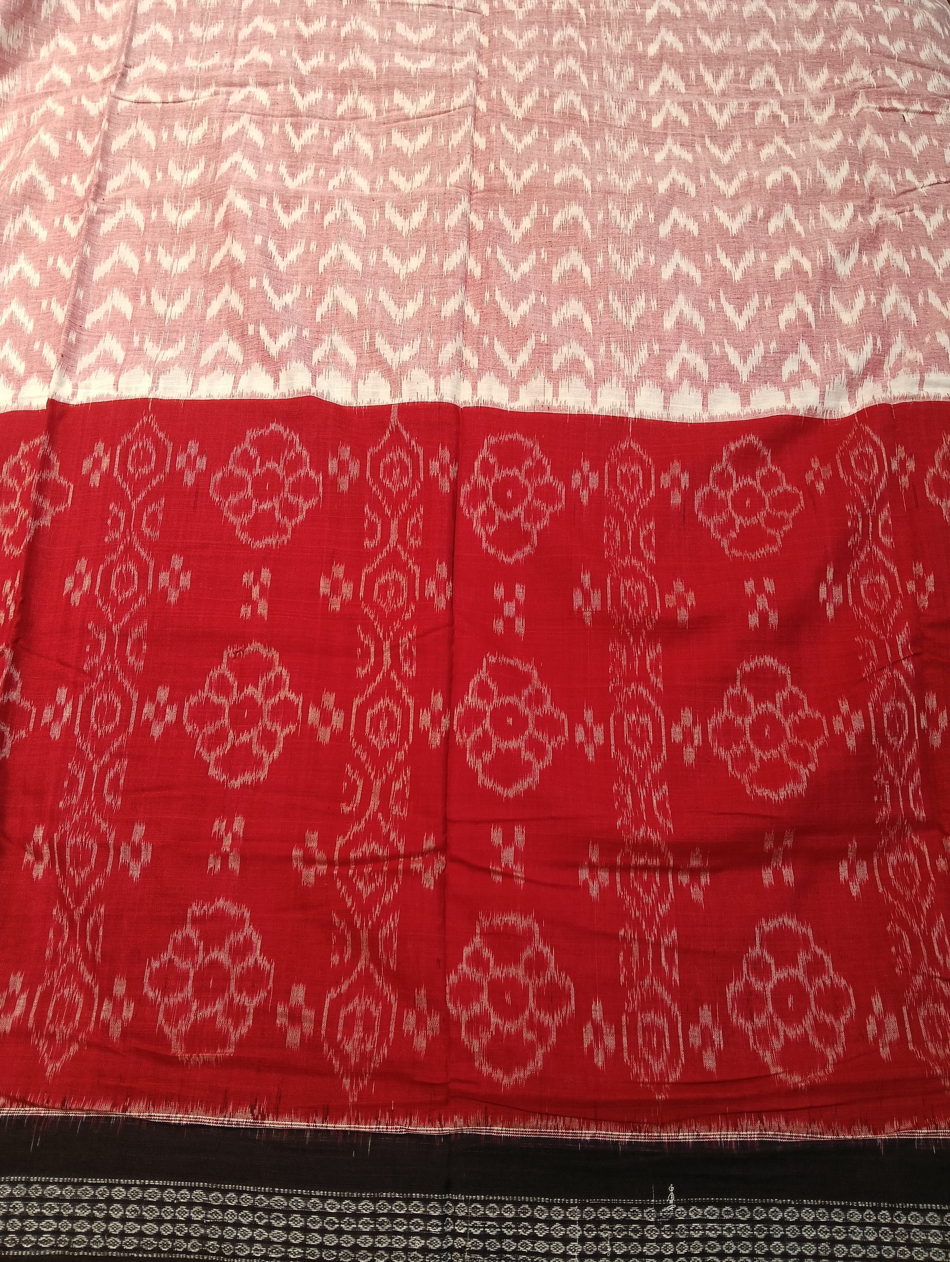 Red white black boder cotton sambalpuri saree - Tilottama