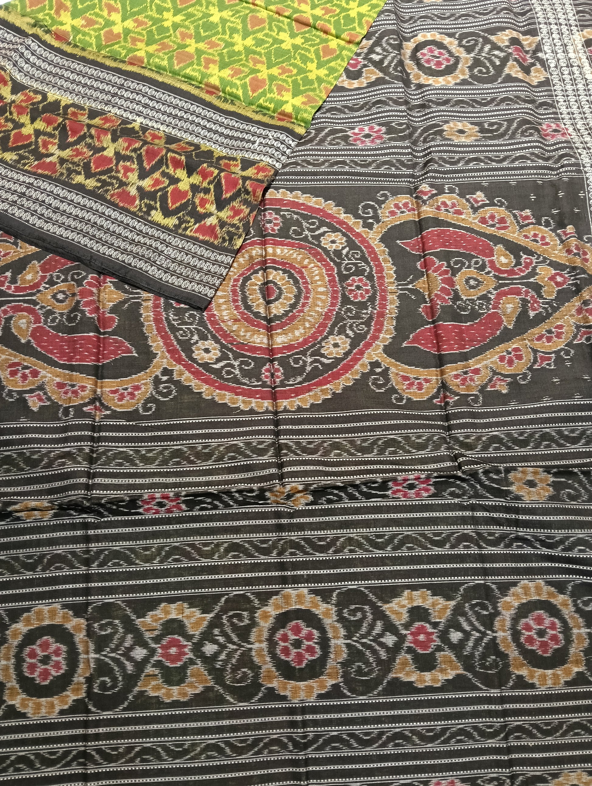 Black green double border ikat sambalpuri saree - Tilottama