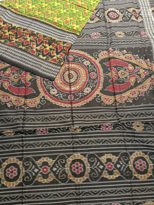 Black green double border ikat sambalpuri saree - Tilottama