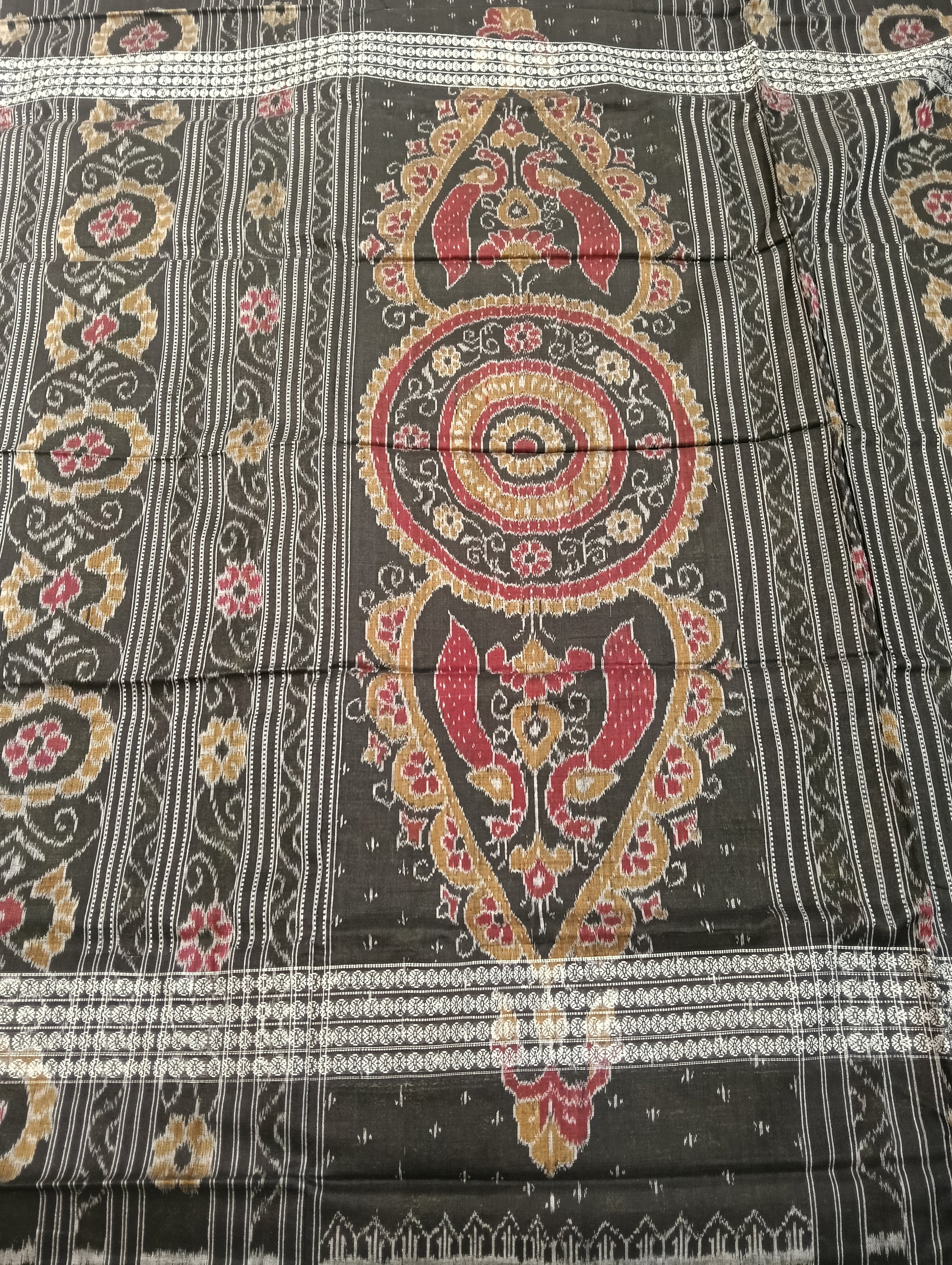 Black green double border ikat sambalpuri saree - Tilottama