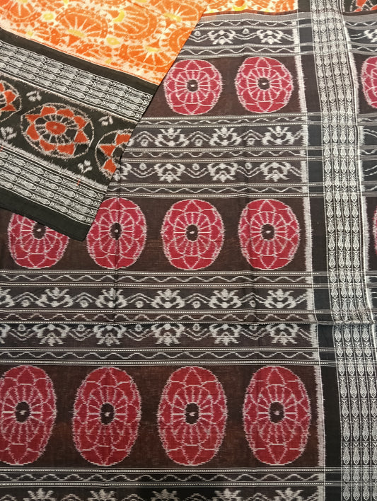 Orange black double border sambalpuri saree - Tilottama