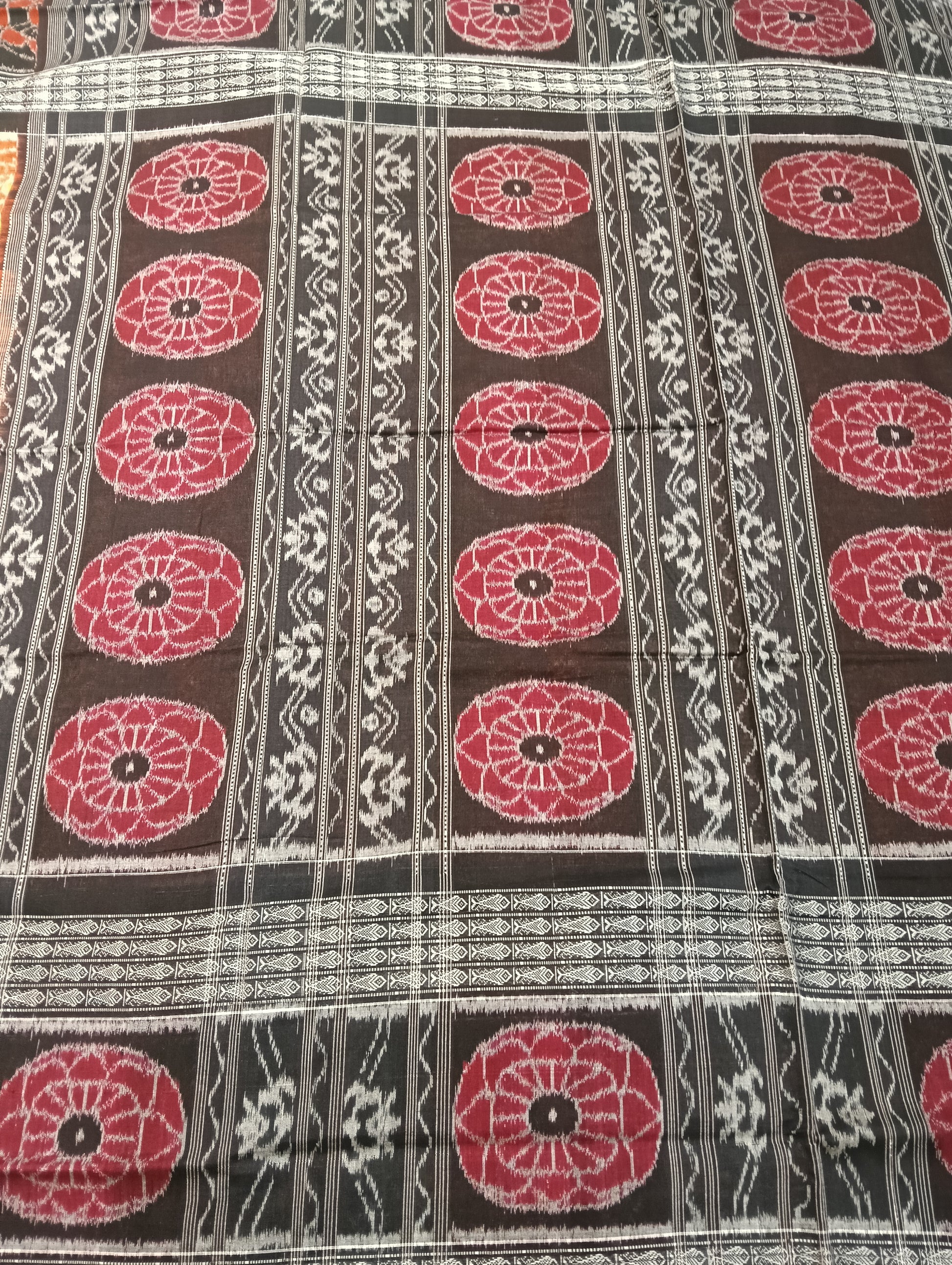 Orange black double border sambalpuri saree - Tilottama