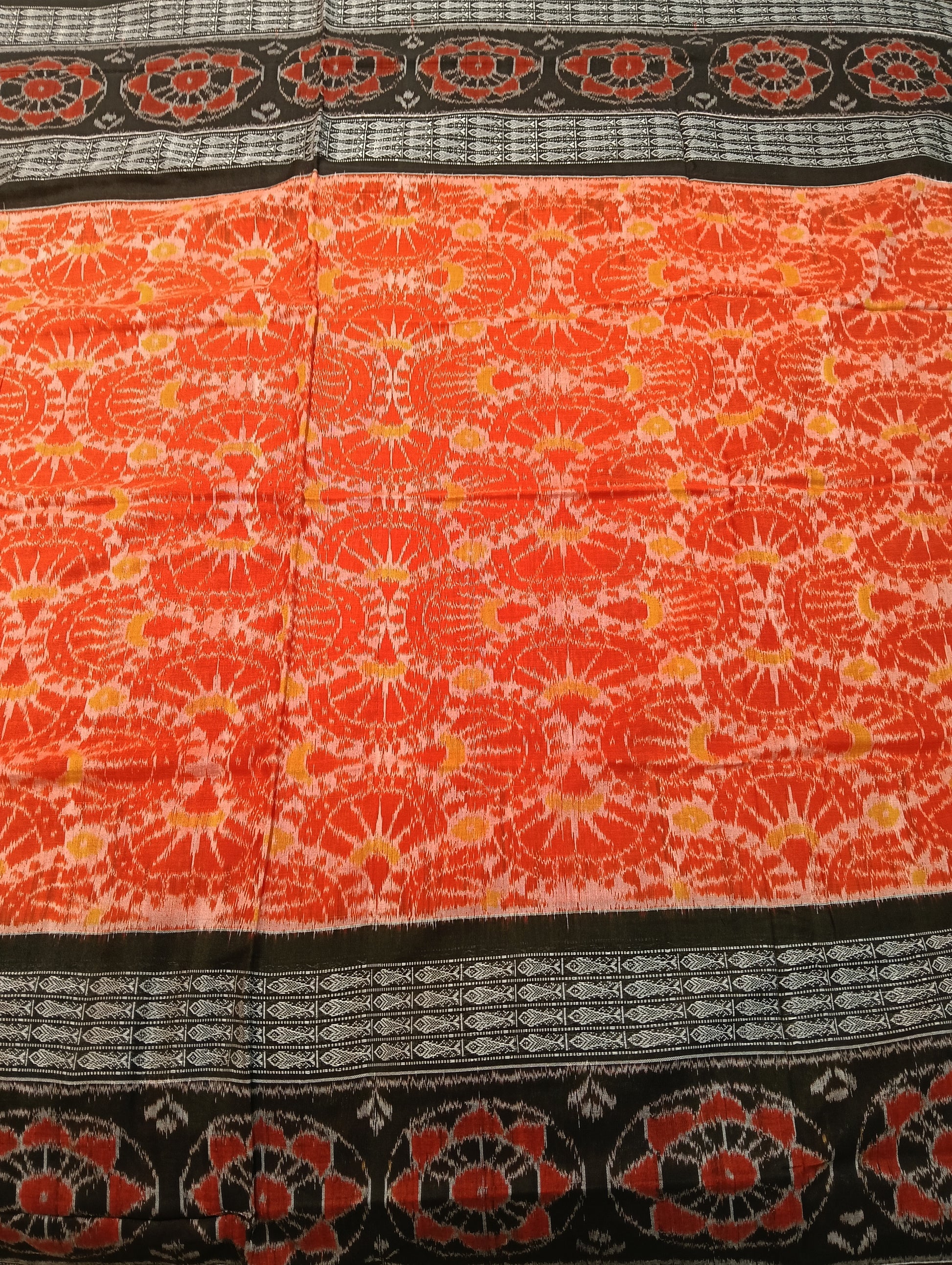 Orange black double border sambalpuri saree - Tilottama