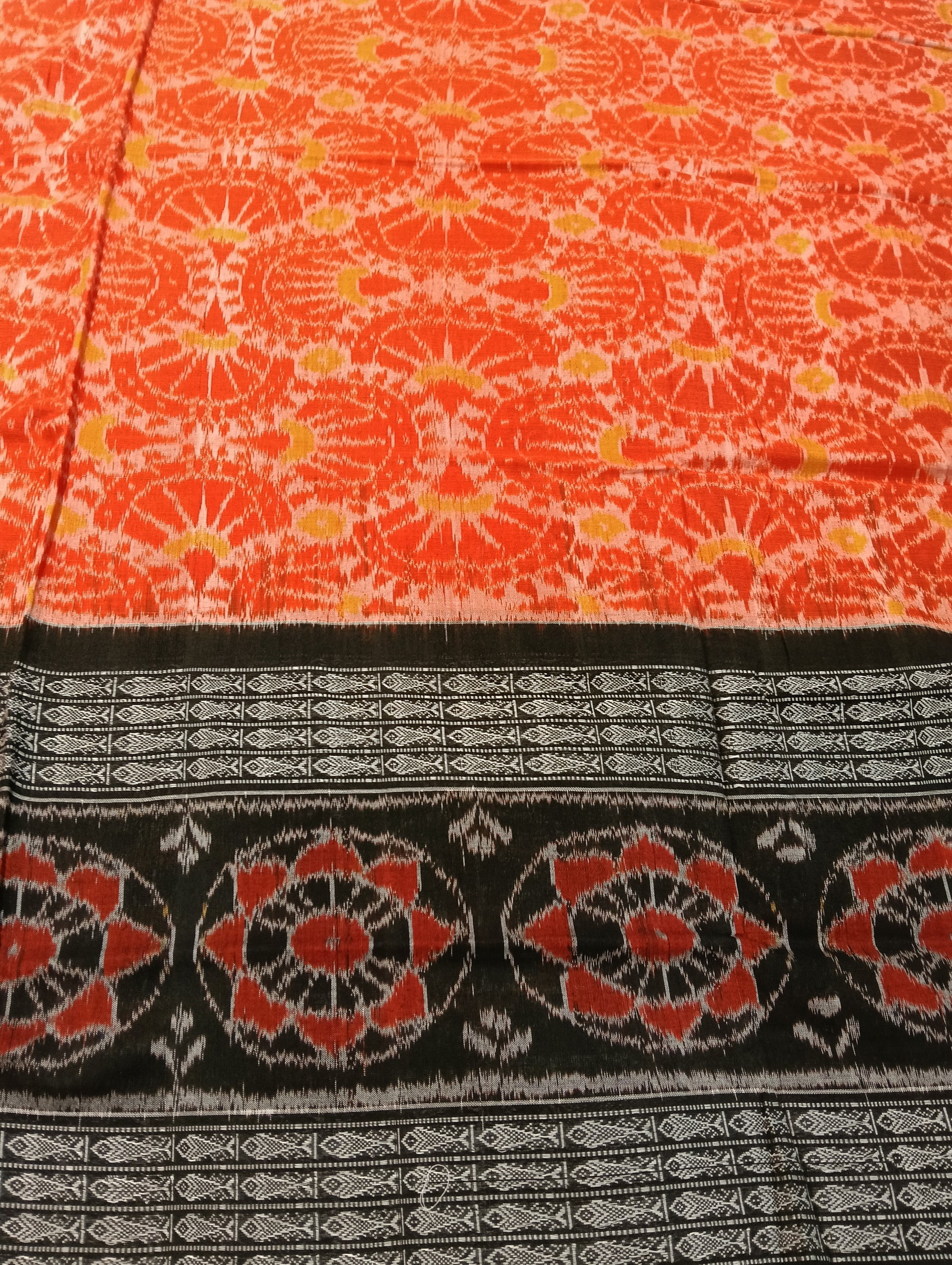 Orange black double border sambalpuri saree - Tilottama