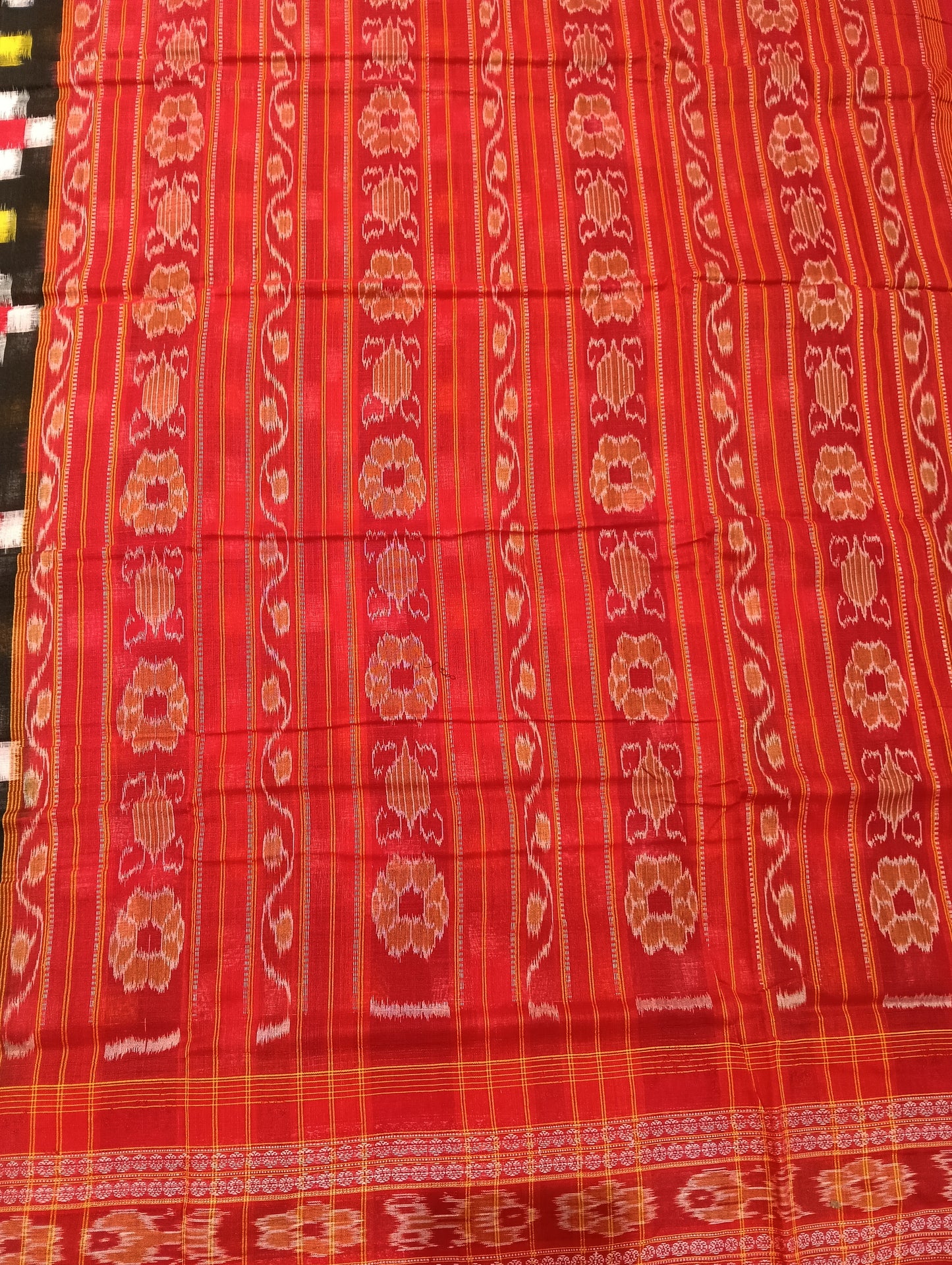 Black red yellow sapta cotton sambalpuri saree - Tilottama