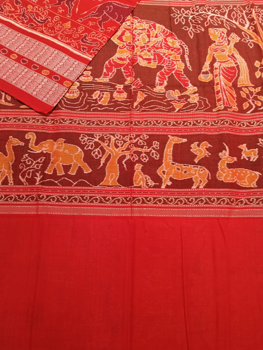 Yellow red ikat sambalpuri saree - Tilottama