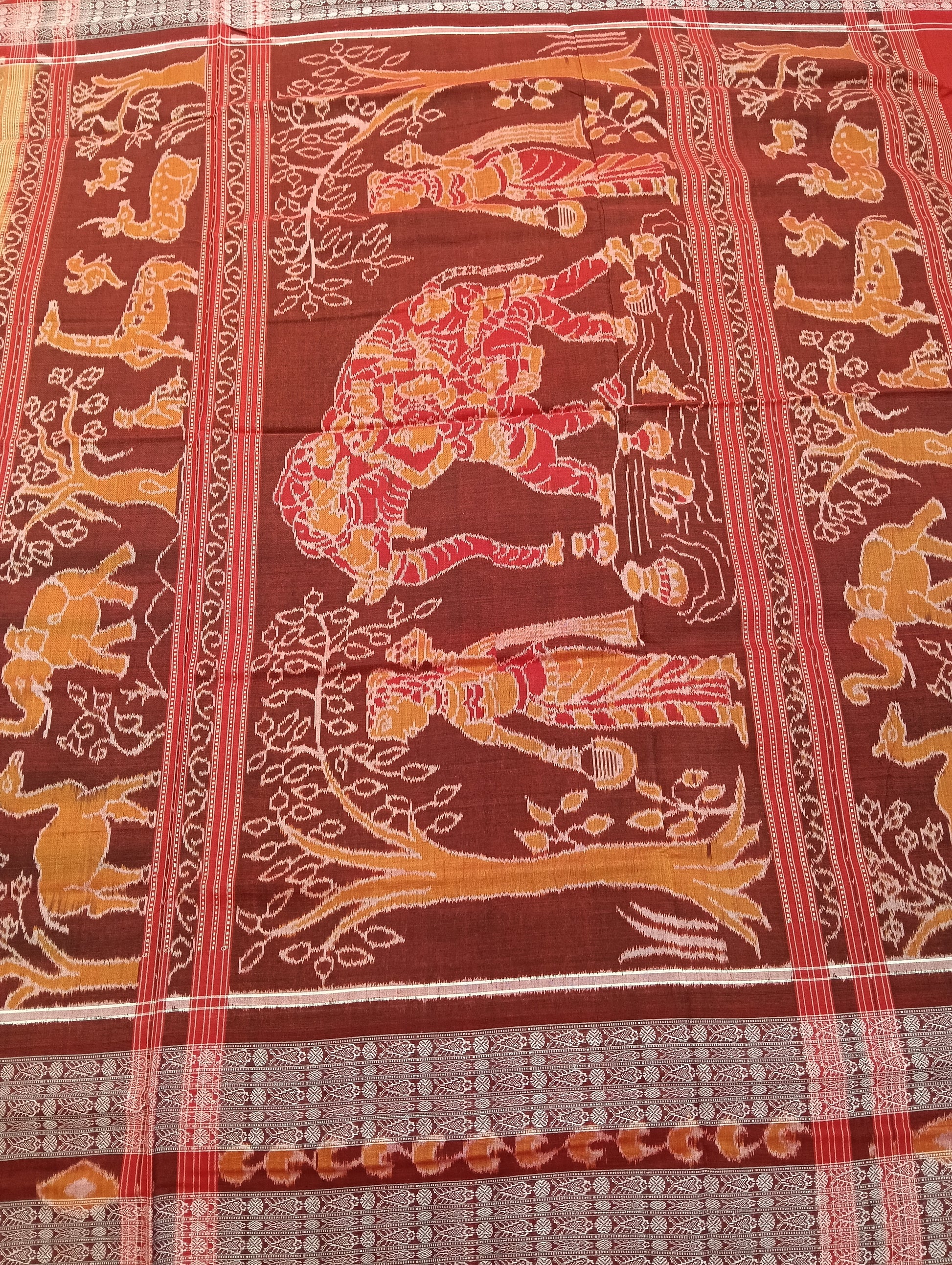 Yellow red ikat sambalpuri saree - Tilottama