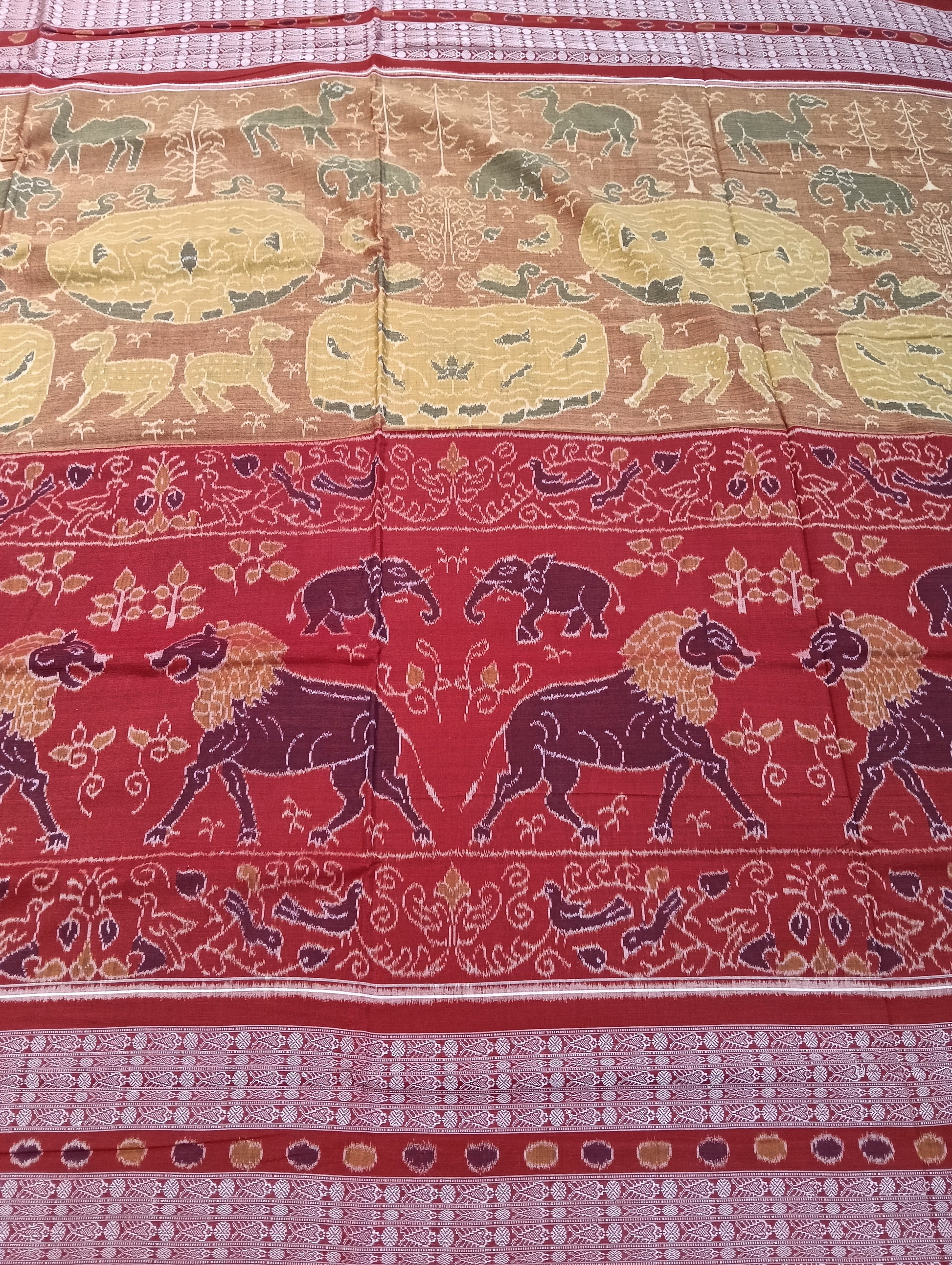 Yellow red ikat sambalpuri saree - Tilottama