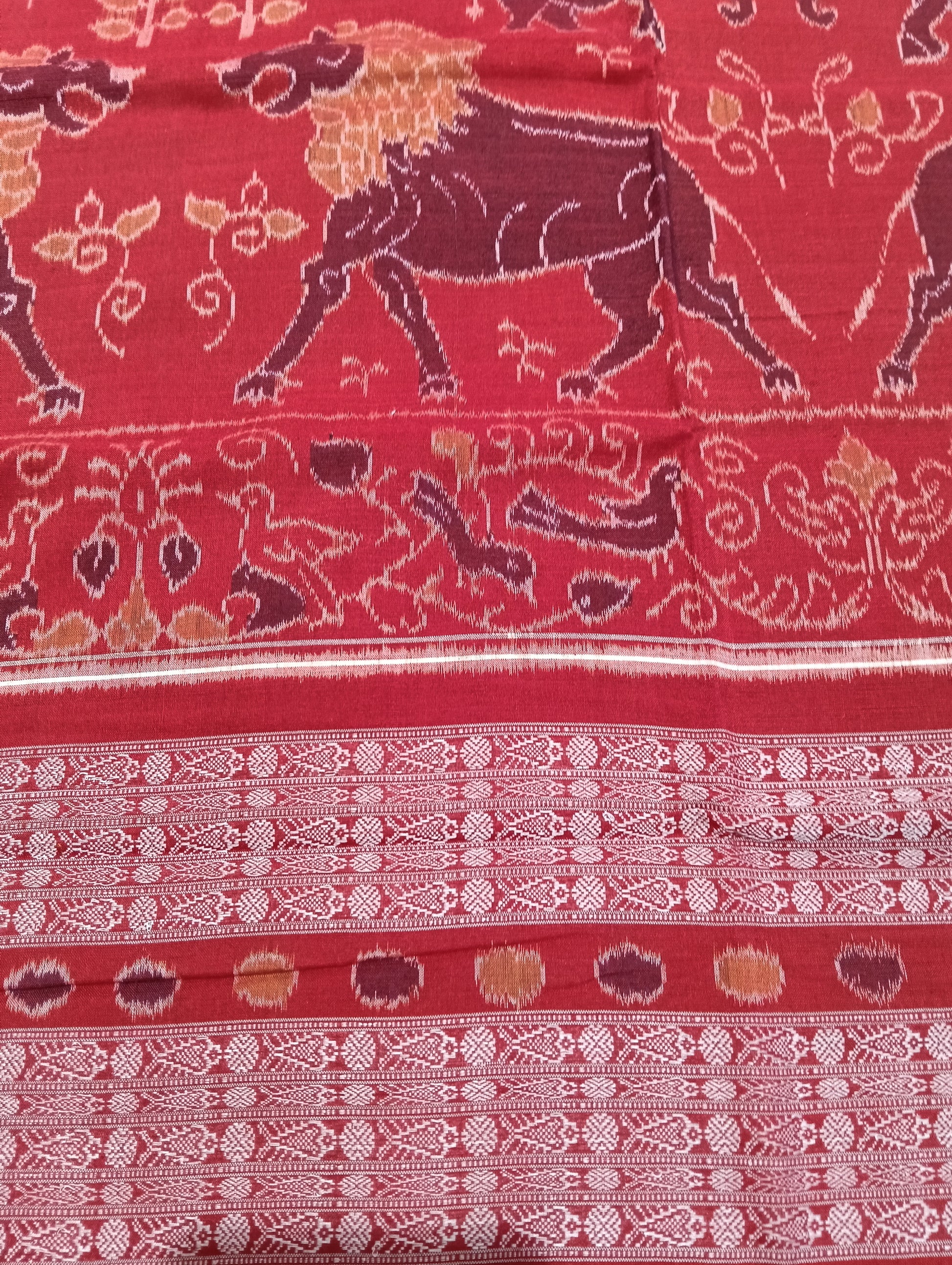 Yellow red ikat sambalpuri saree - Tilottama