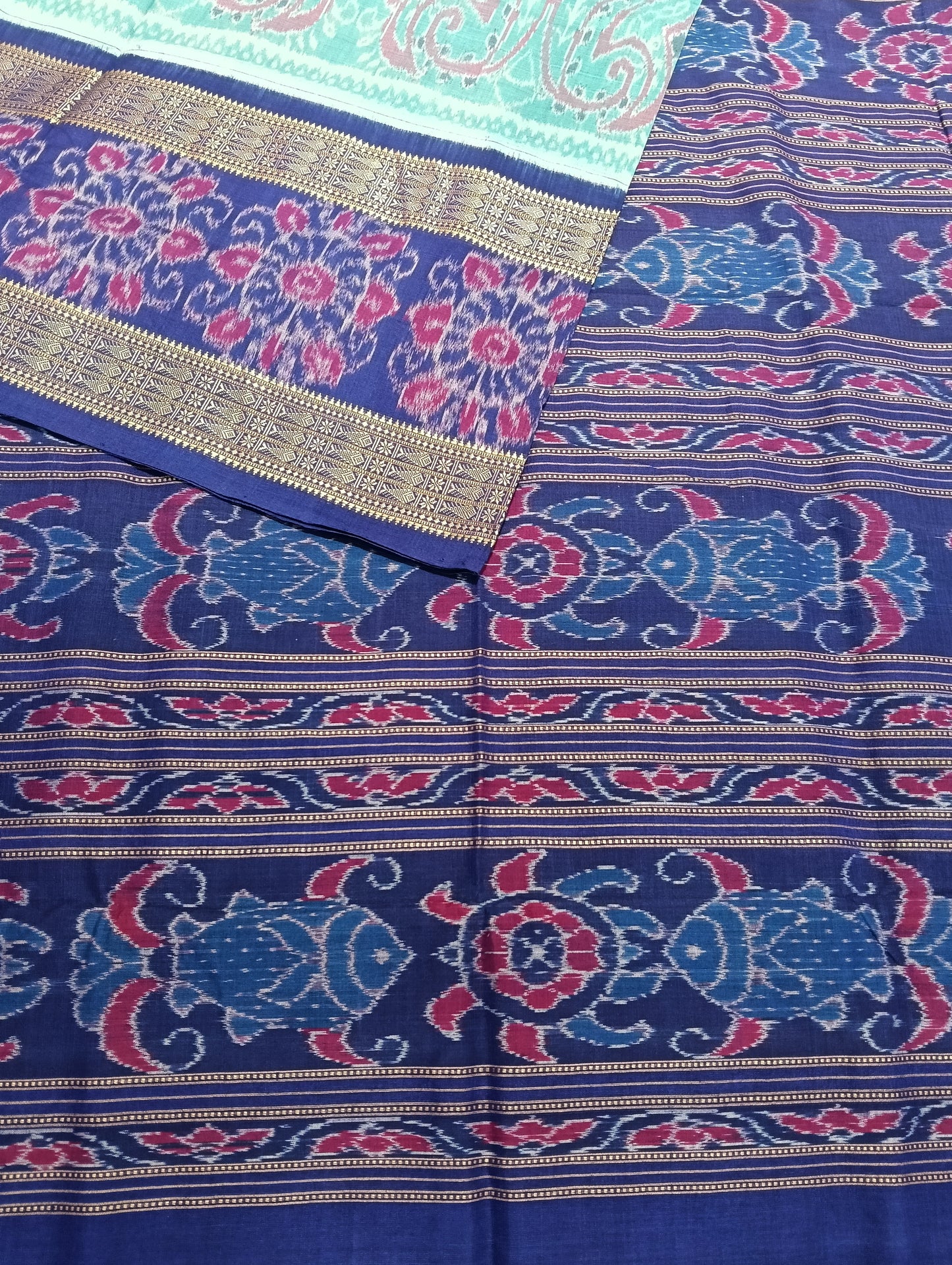 Sky blue double border ikat sambalpuri saree - Tilottama