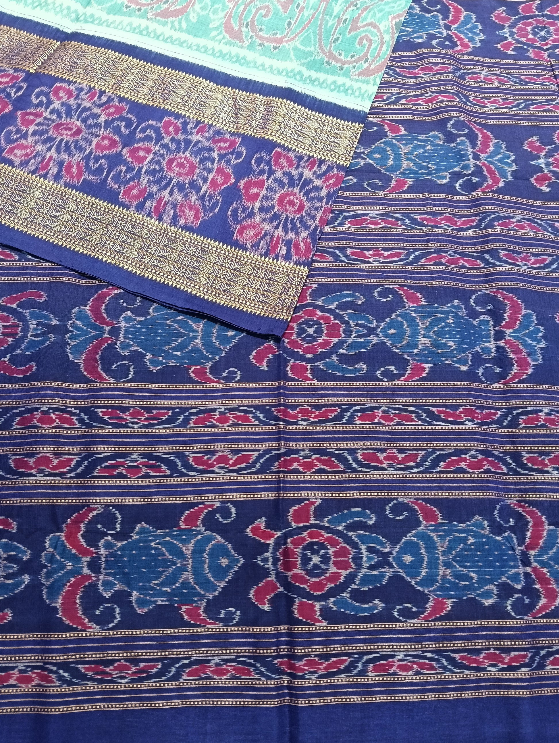 Sky blue double border ikat sambalpuri saree - Tilottama