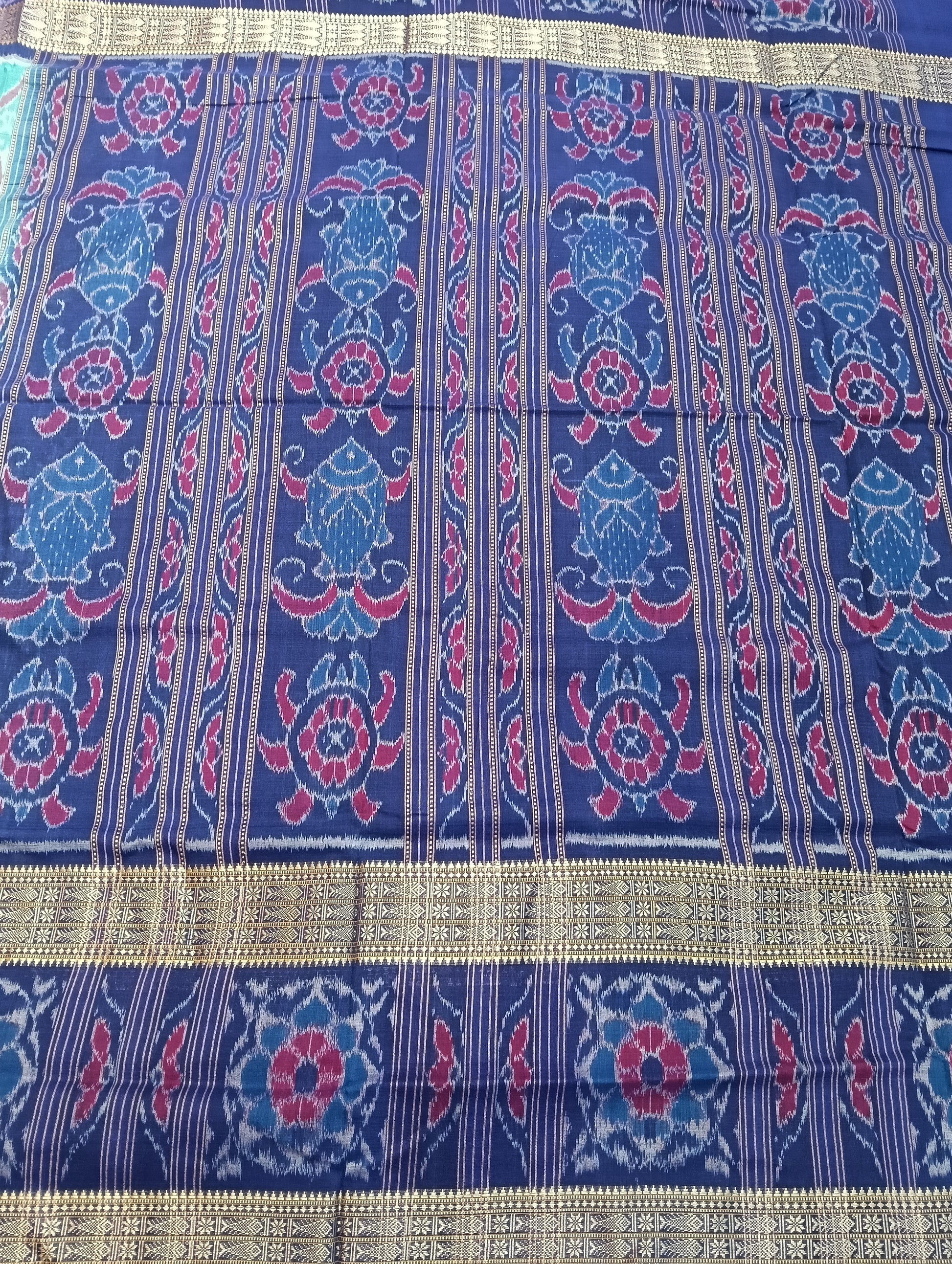 Sky blue double border ikat sambalpuri saree - Tilottama