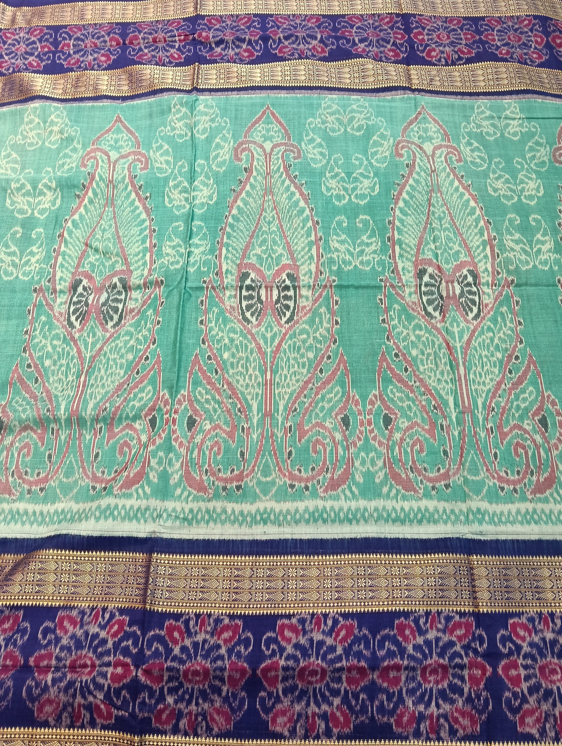 Sky blue double border ikat sambalpuri saree - Tilottama