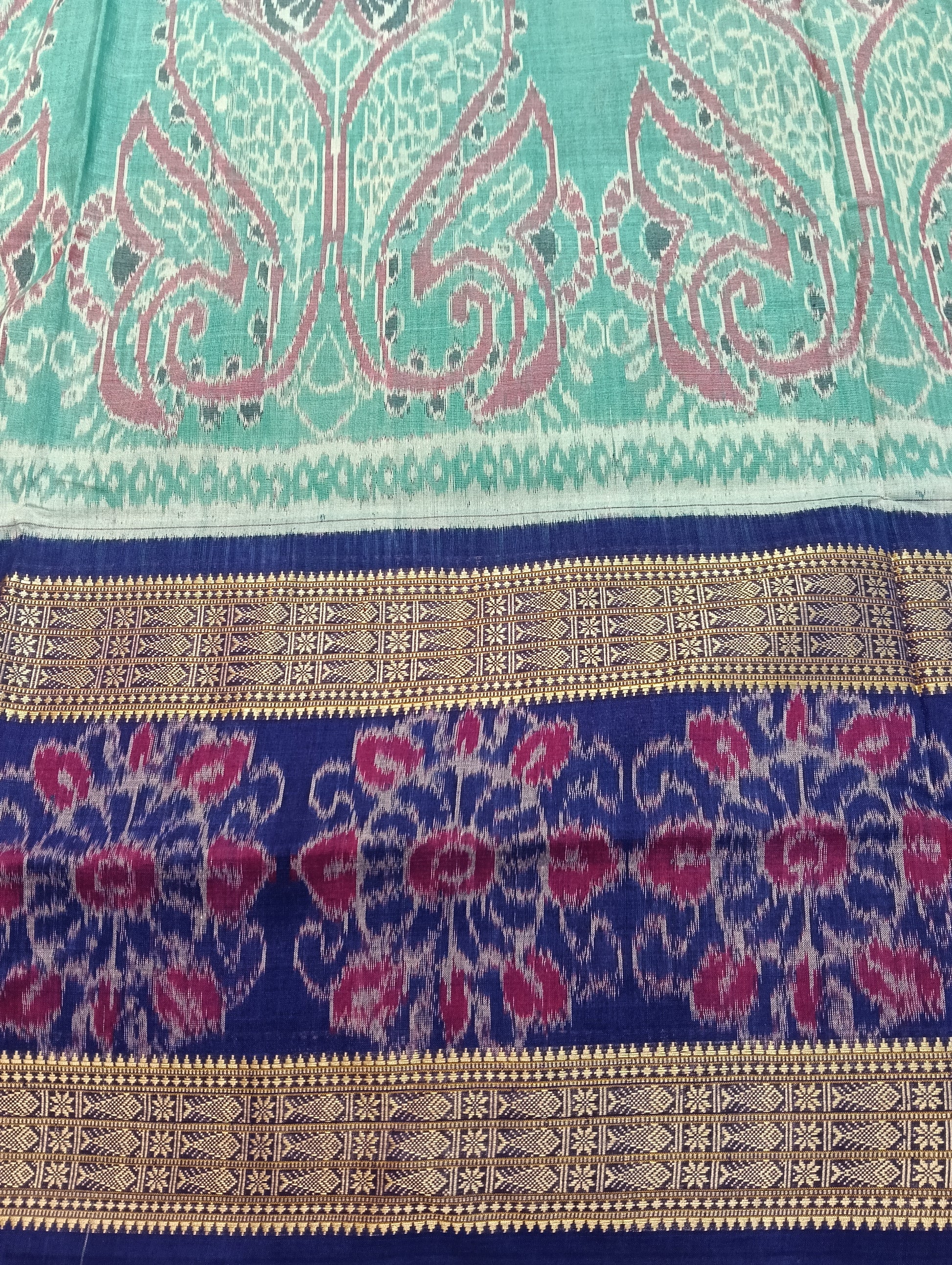 Sky blue double border ikat sambalpuri saree - Tilottama