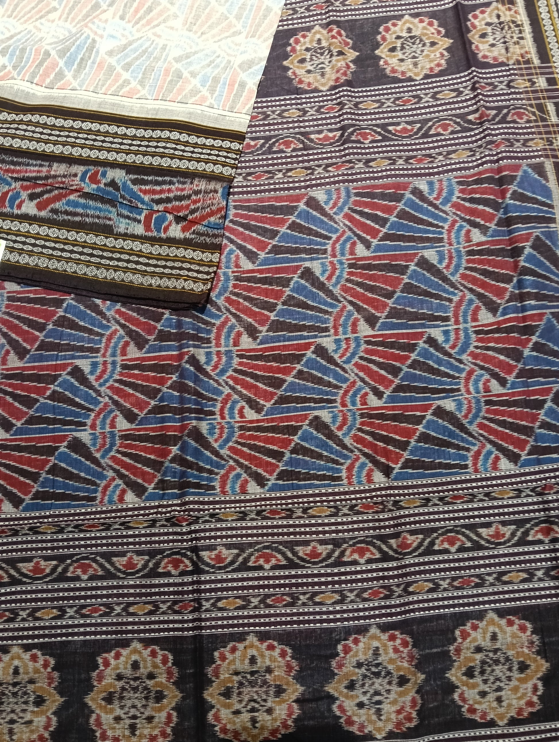 White grey double border sambalpuri saree - Tilottama