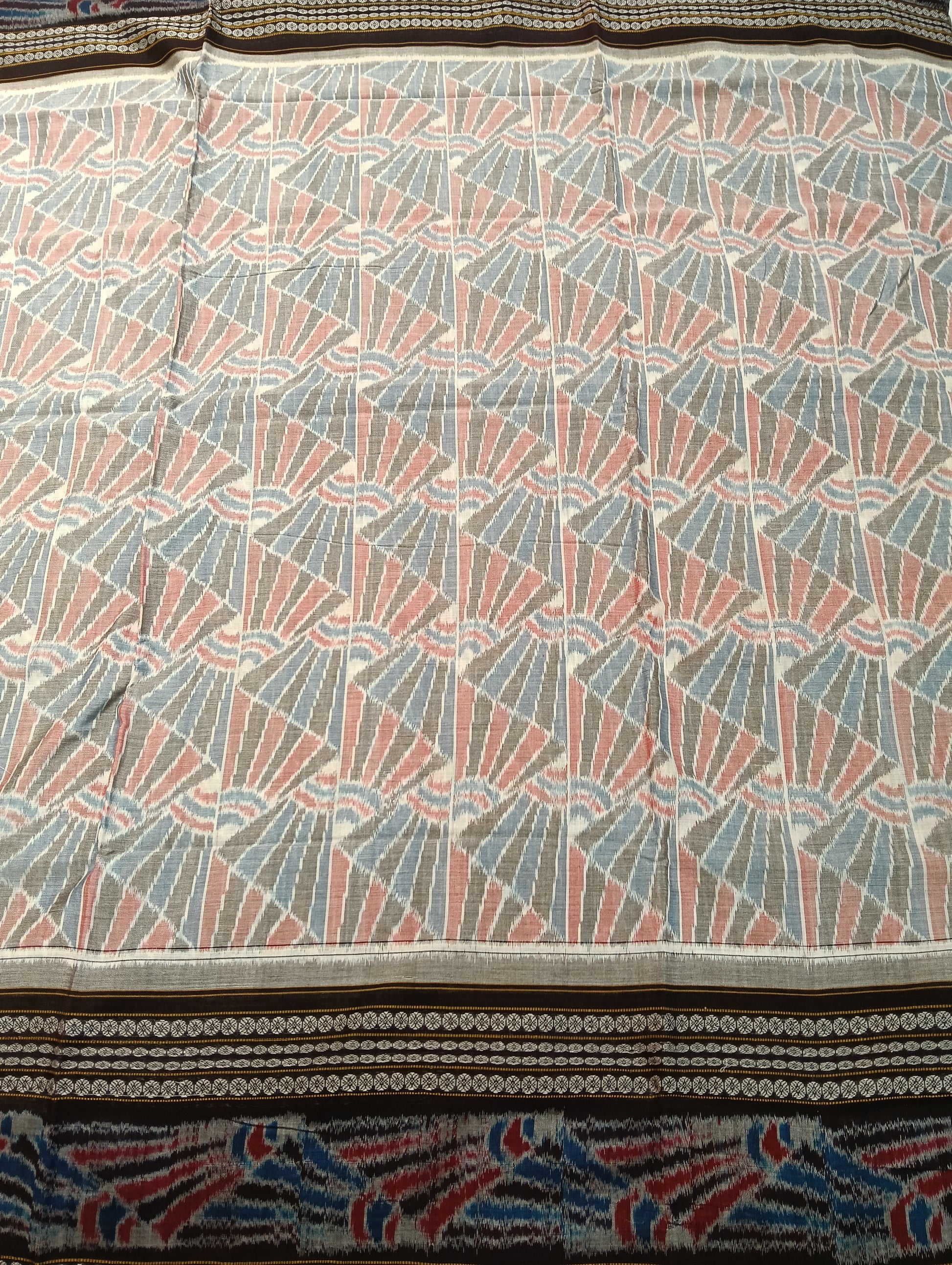 White grey double border sambalpuri saree - Tilottama