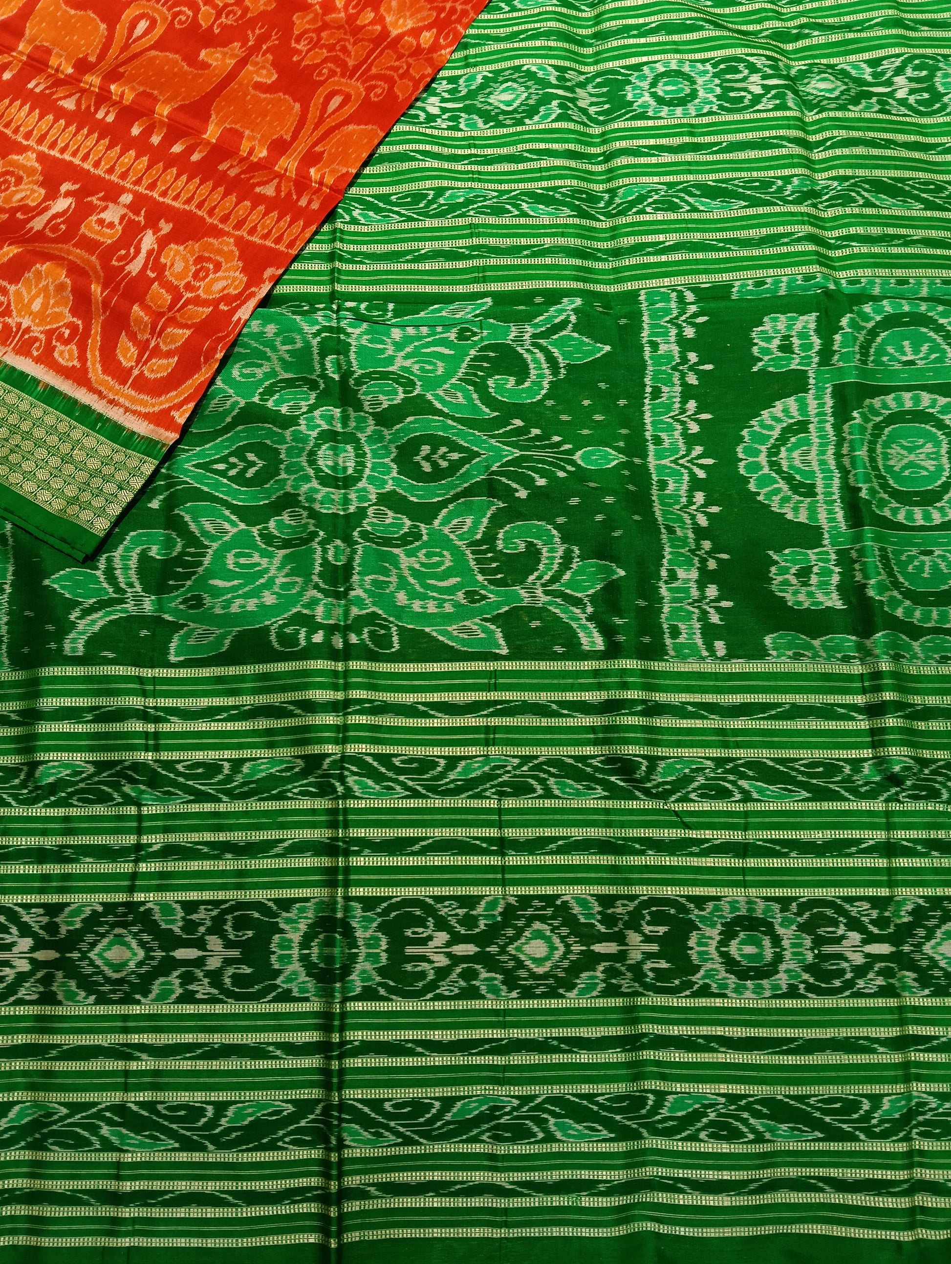 Orange green sambalpuri patta silk saree - Tilottama