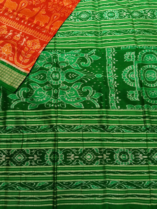Orange green sambalpuri patta silk saree - Tilottama