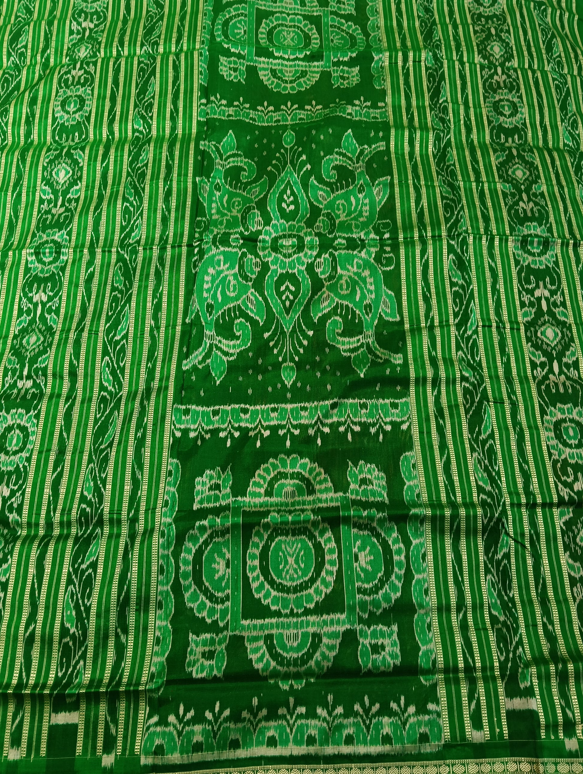 Orange green sambalpuri patta silk saree - Tilottama