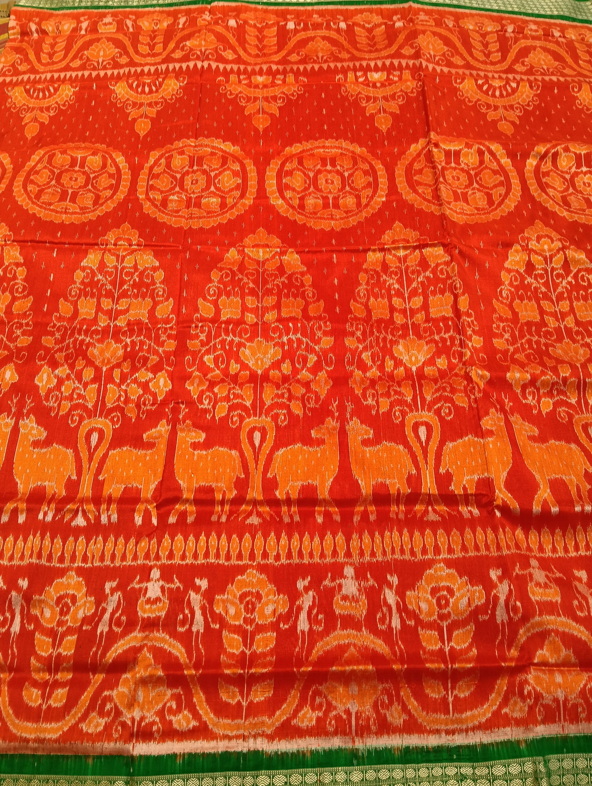 Orange green sambalpuri patta silk saree - Tilottama